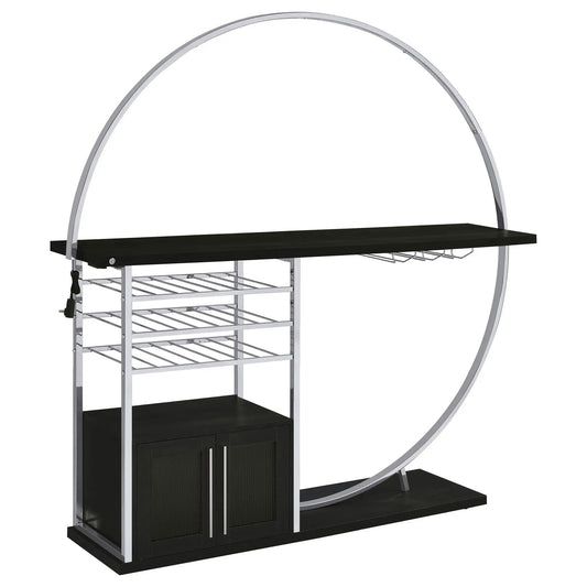 Risley 2-door Circular LED Wine Cabinet Dark | 72.5 x 16.25 x 75 in | Engineered Wood & Metal | Charcoal