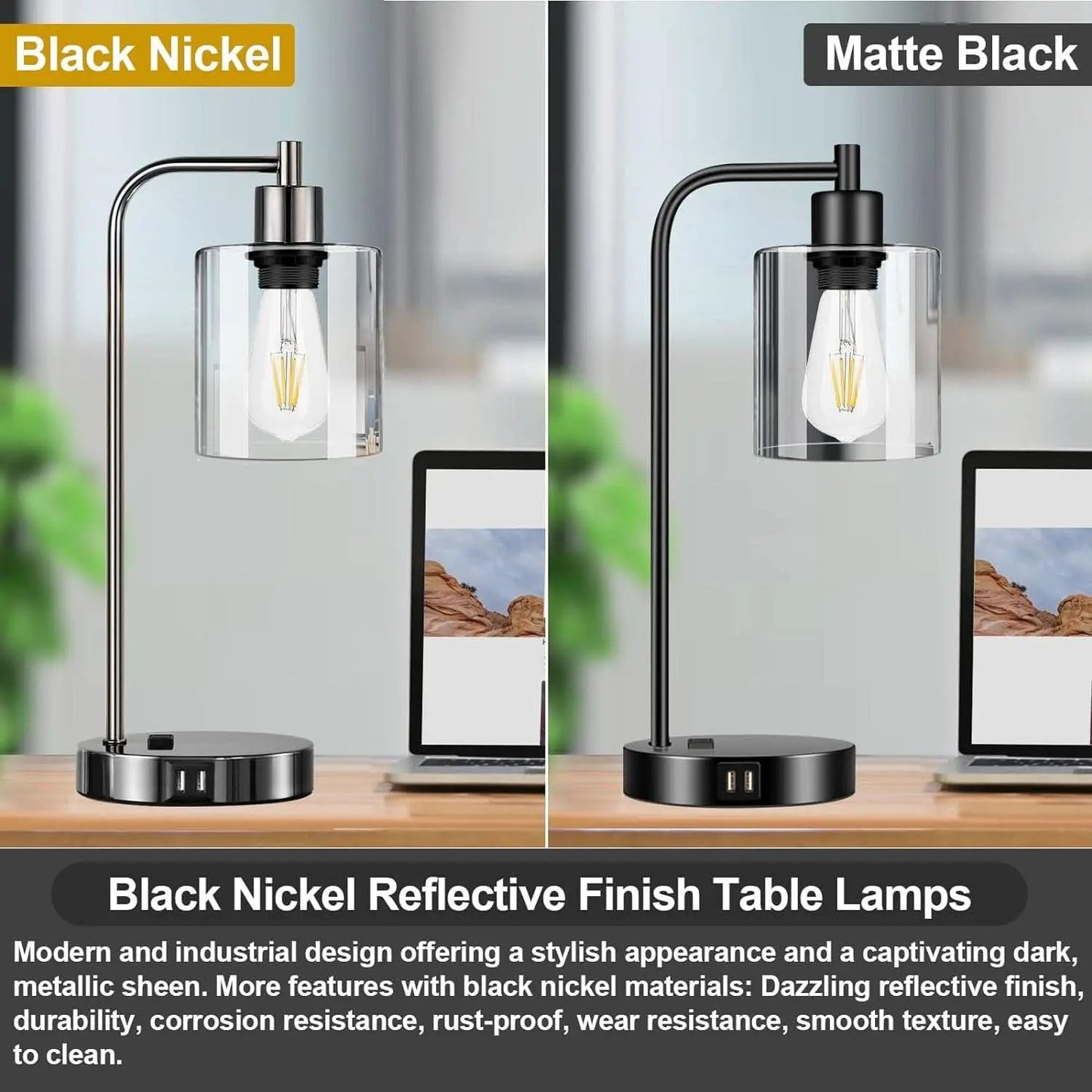 Industrial Table Lamps Black Nickel Touch Control Dimmable from PriceLows™