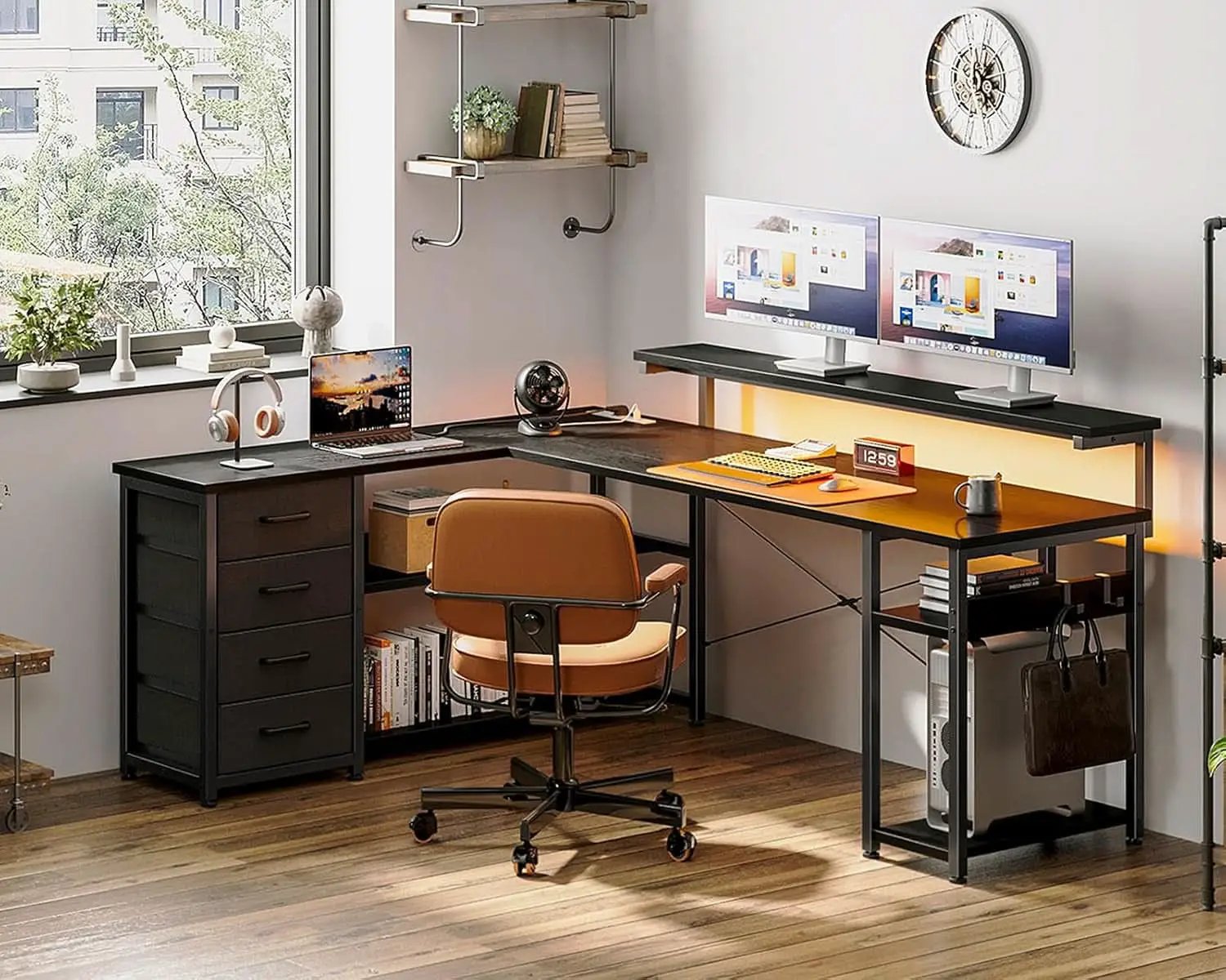 61 Inch L Shaped Desk With Power Outlets For Home Office from PriceLows™
