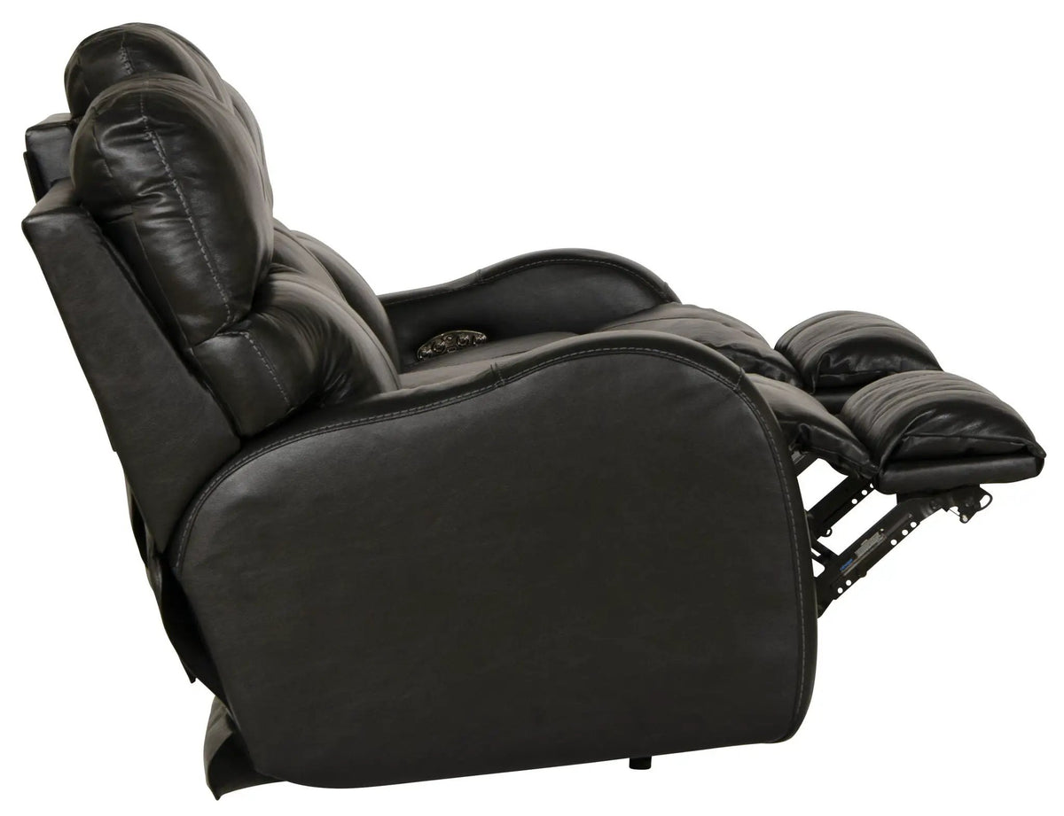 Power Reclining Sofa | Genuine Italian Leather | Lay Flat | Black Gunmetal