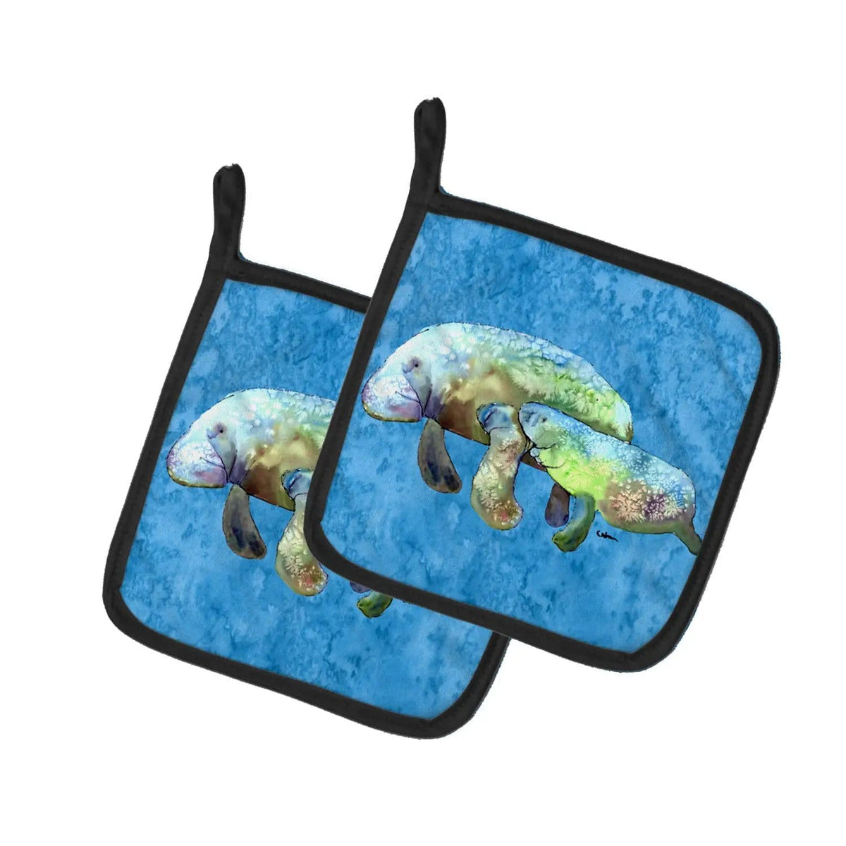 Pot Holder Set of 2 | Heat Resistant Quilted Hot Pads | 7.5 x 7.5 Inch | Manatee
