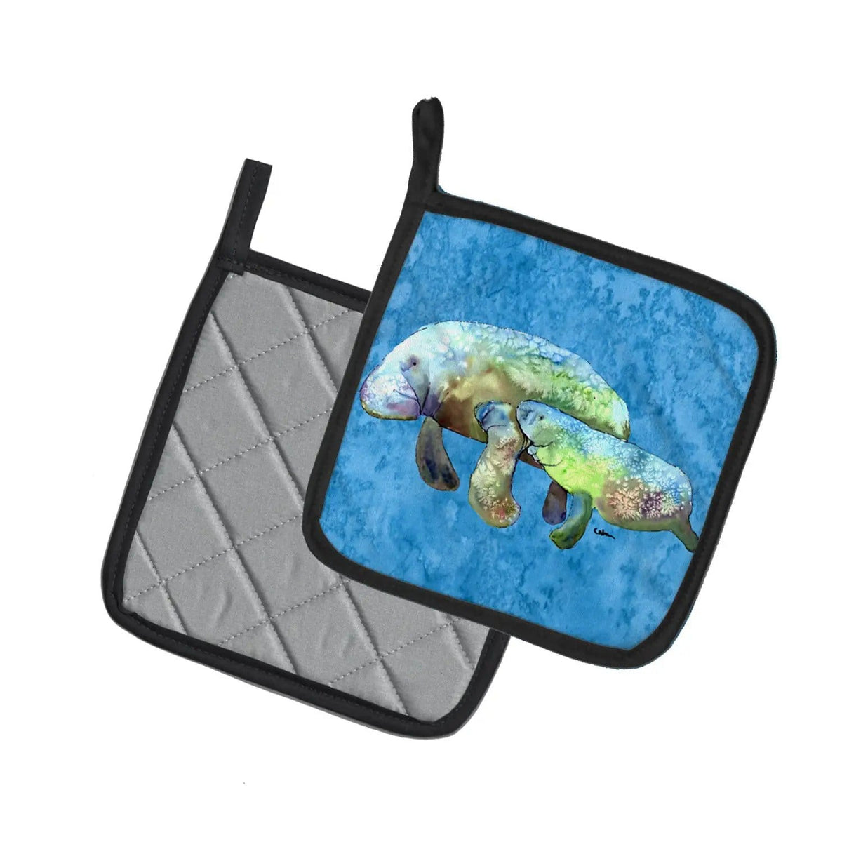 Pot Holder Set of 2 | Heat Resistant Quilted Hot Pads | 7.5 x 7.5 Inch | Manatee