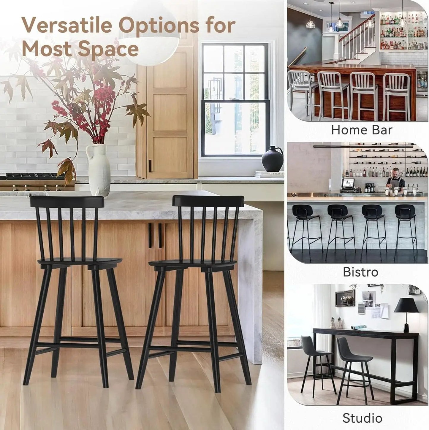 Classic Wooden Bar Stools Set of Four for Kitchen from PriceLows™
