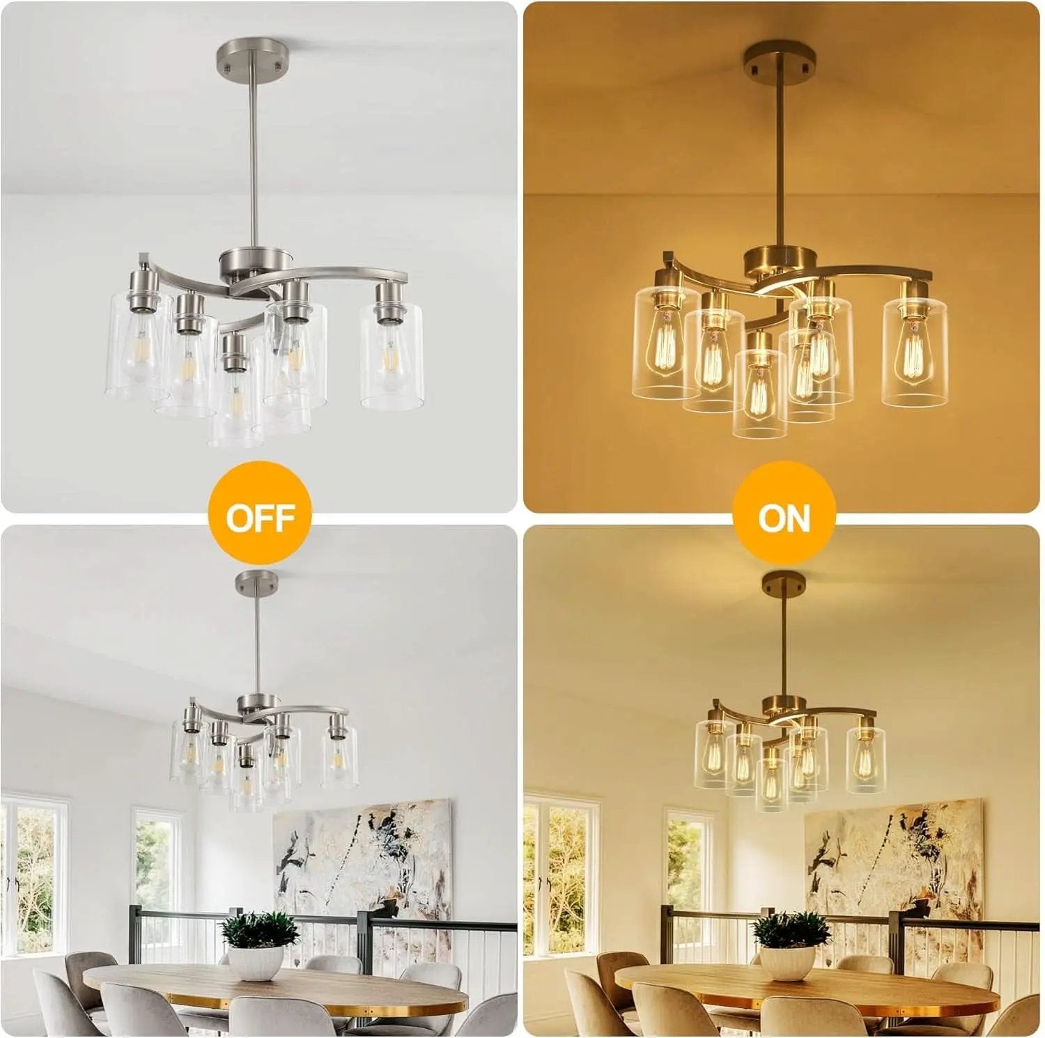 Six Light Brushed Nickel Industrial Glass Chandelier from PriceLows™