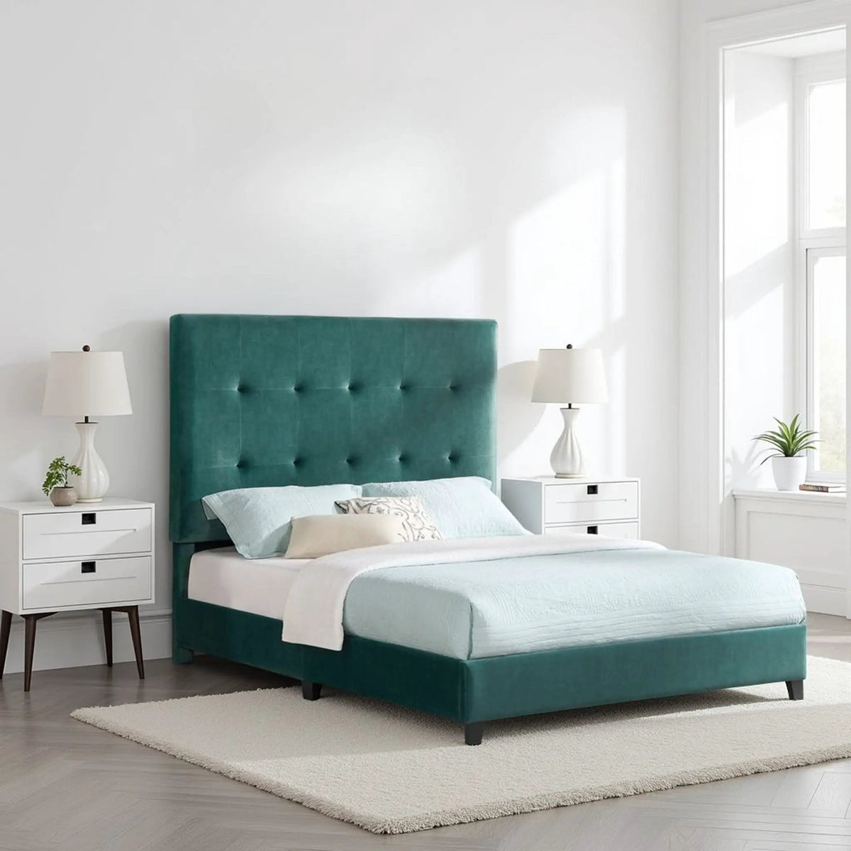 Tufted Upholstered Headboard Platform Bed | Laminated Veneer Lumber | CertiPUR-US Foam | 60 Inch Height