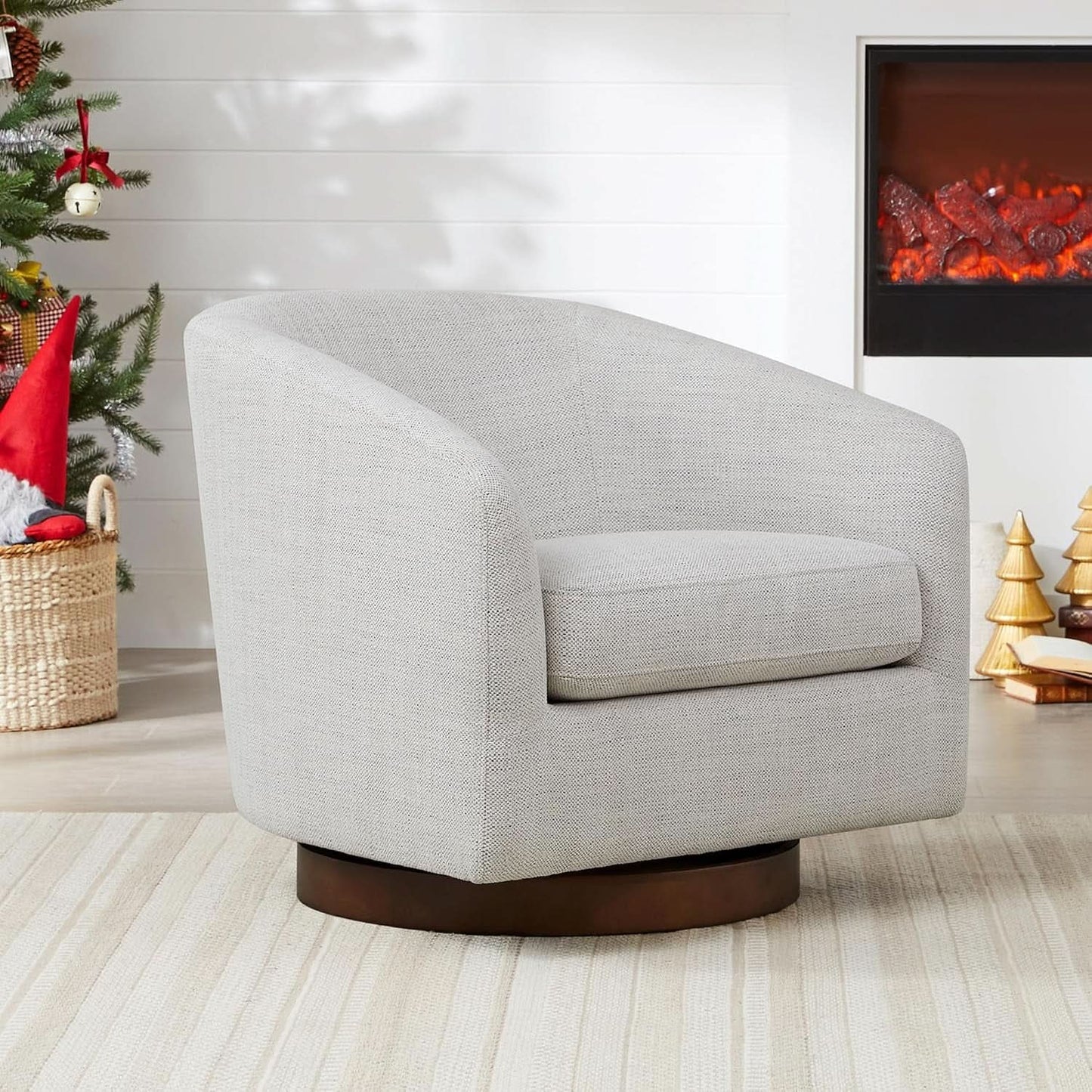 Ivory Swivel Barrel Chair With Plush Foam Back Cushion from PriceLows™
