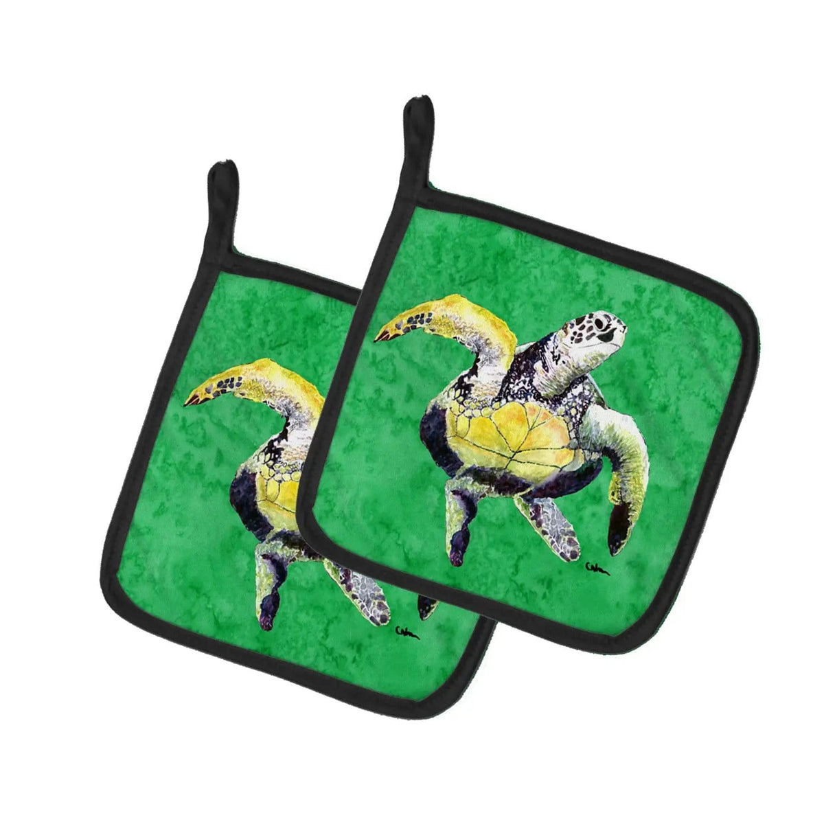 Pot Holder Set of 2 | Heat Resistant Quilted Hot Pads | 7.5 x 7.5 Inch | Turtle (Style 4)