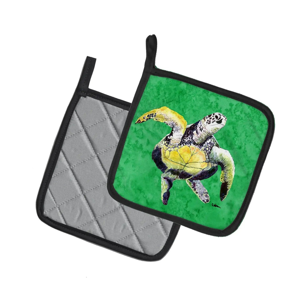 Pot Holder Set of 2 | Heat Resistant Quilted Hot Pads | 7.5 x 7.5 Inch | Turtle (Style 4)