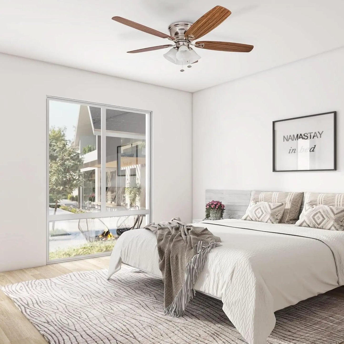 52 Inch Brushed Nickel LED Five Blade Ceiling Fan Light from PriceLows™