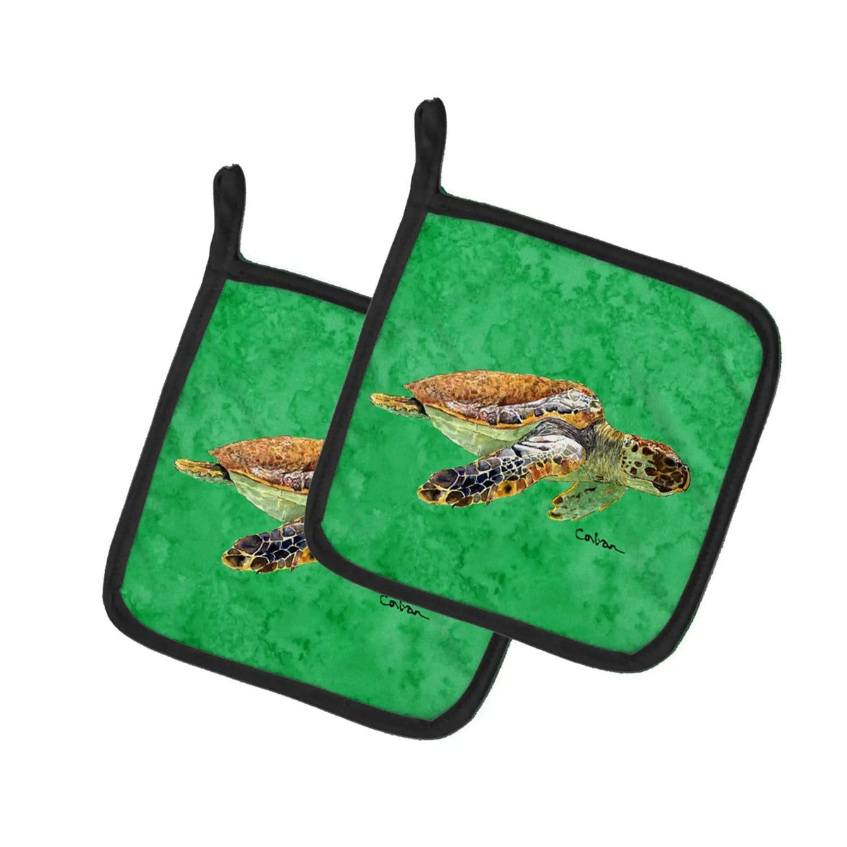 Pot Holder Set of 2 | Heat Resistant Quilted Hot Pads | 7.5 x 7.5 Inch | Turtle (Style 6)