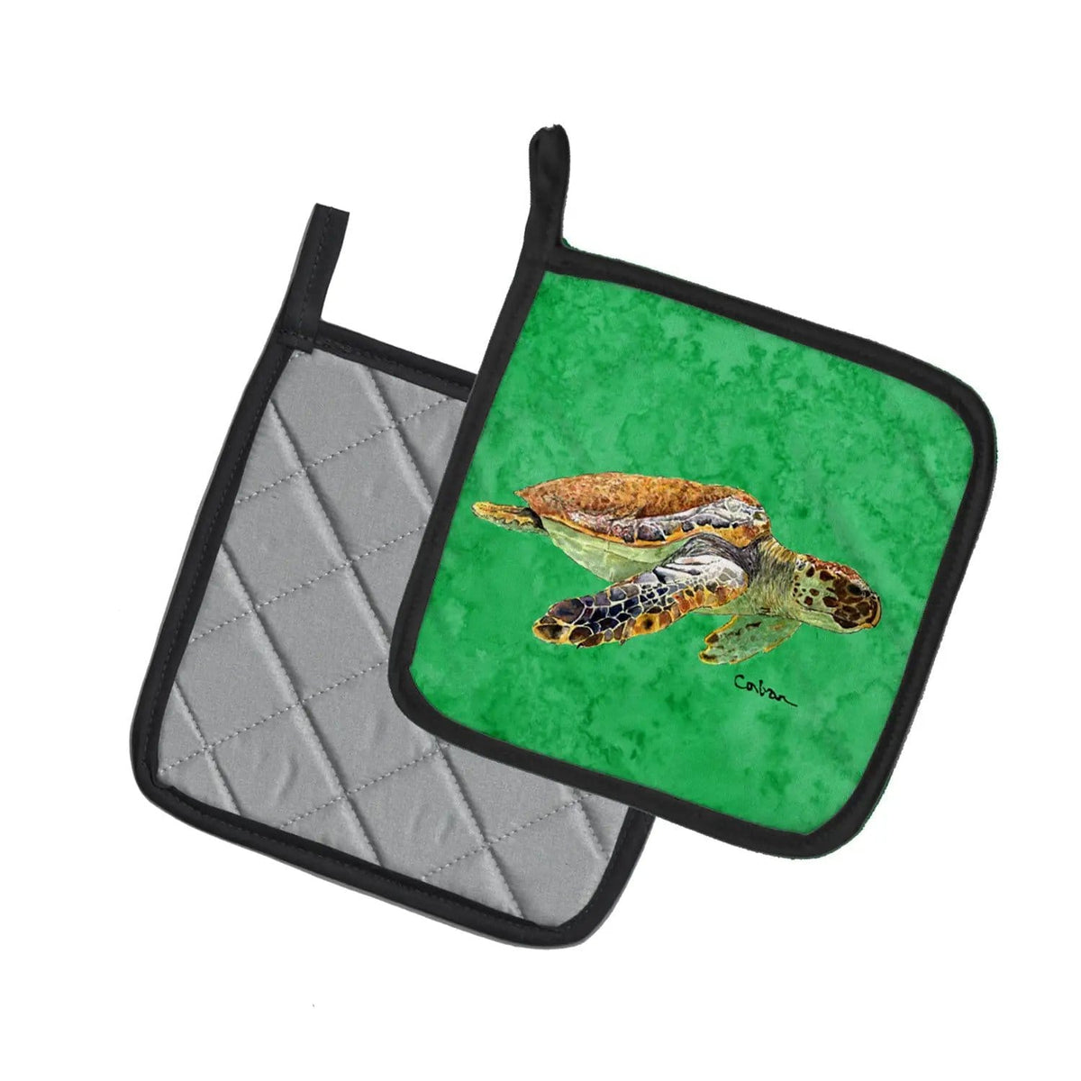 Pot Holder Set of 2 | Heat Resistant Quilted Hot Pads | 7.5 x 7.5 Inch | Turtle (Style 6)