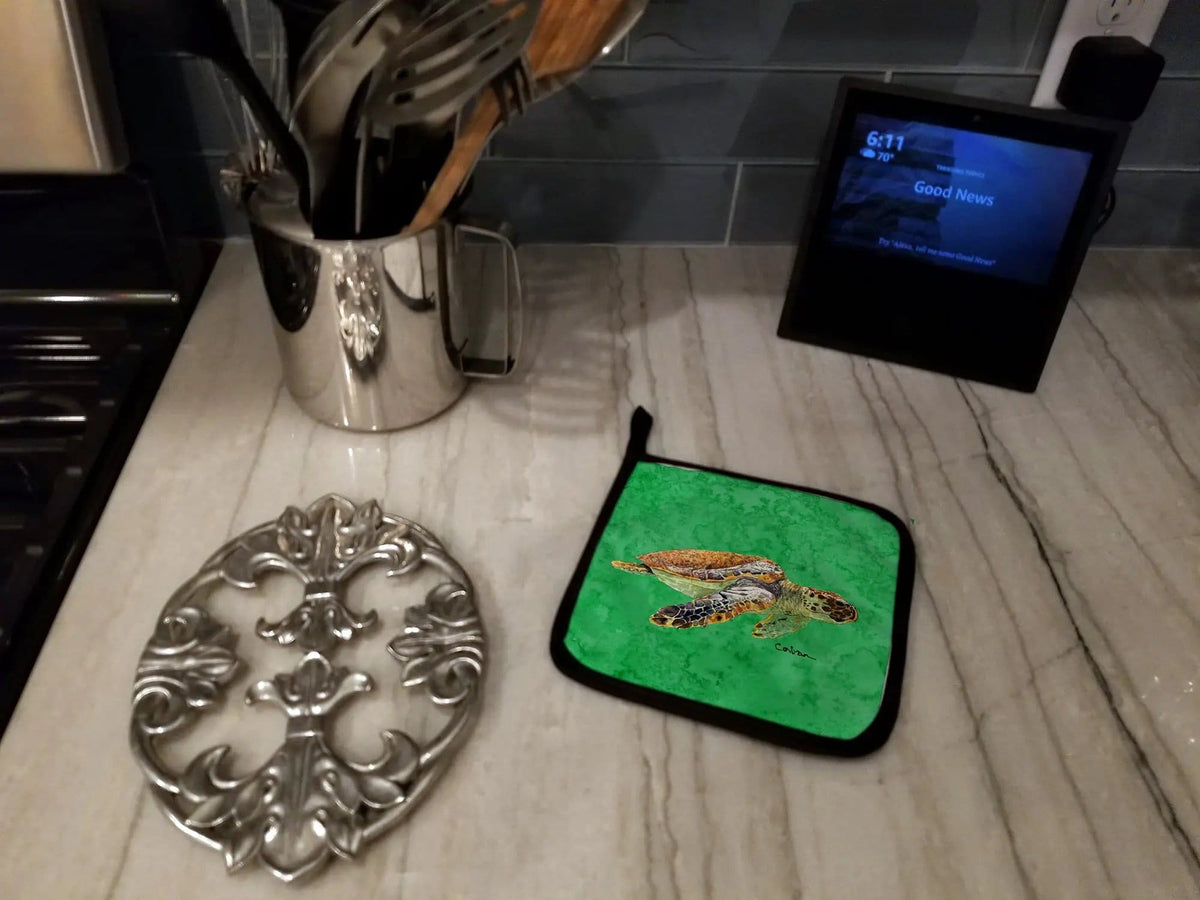 Pot Holder Set of 2 | Heat Resistant Quilted Hot Pads | 7.5 x 7.5 Inch | Turtle (Style 6)