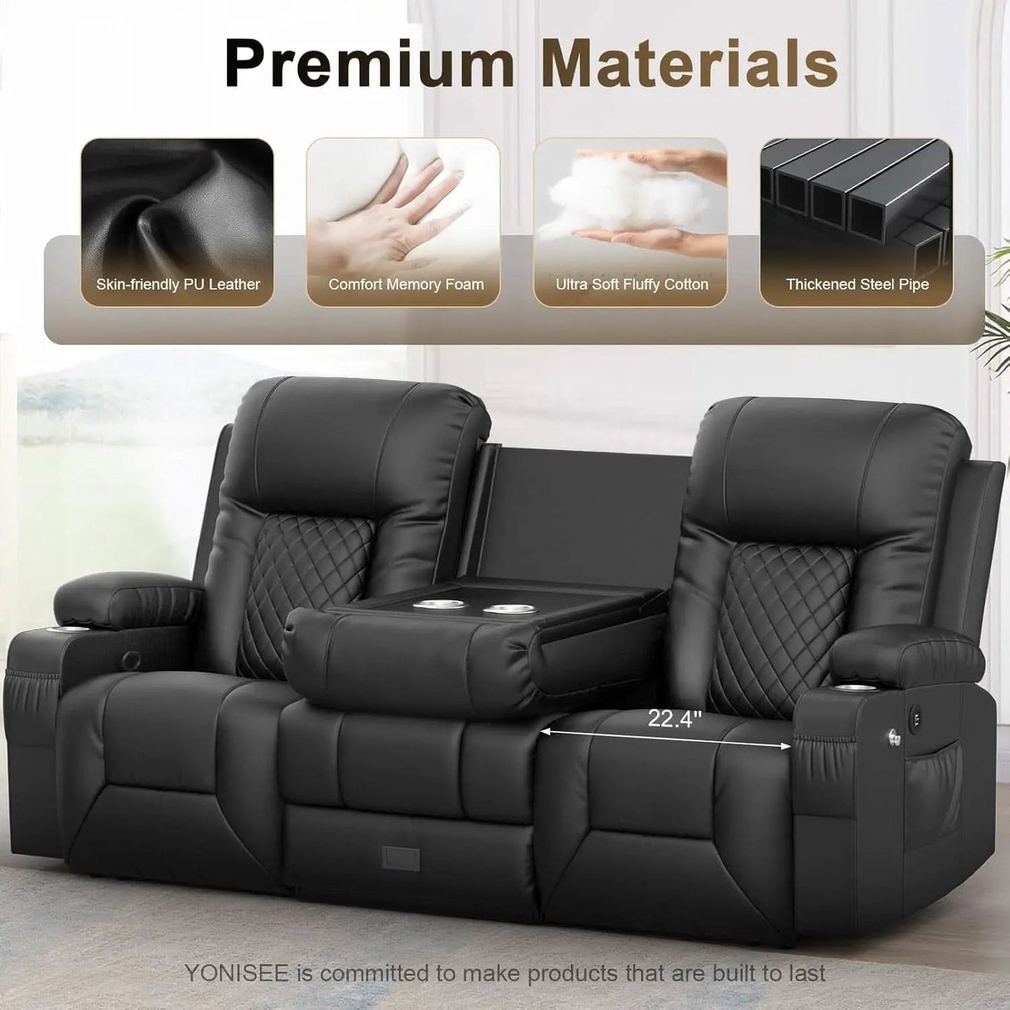 Three Seat Recliner Sofa With Flip Backrest And USB Ports from PriceLows™