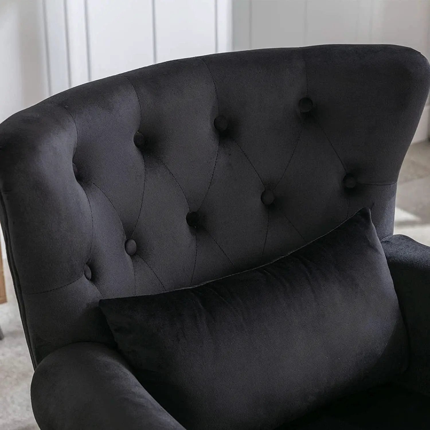 Elegant Black Velvet Wingback Chair With Ottoman Set from PriceLows™
