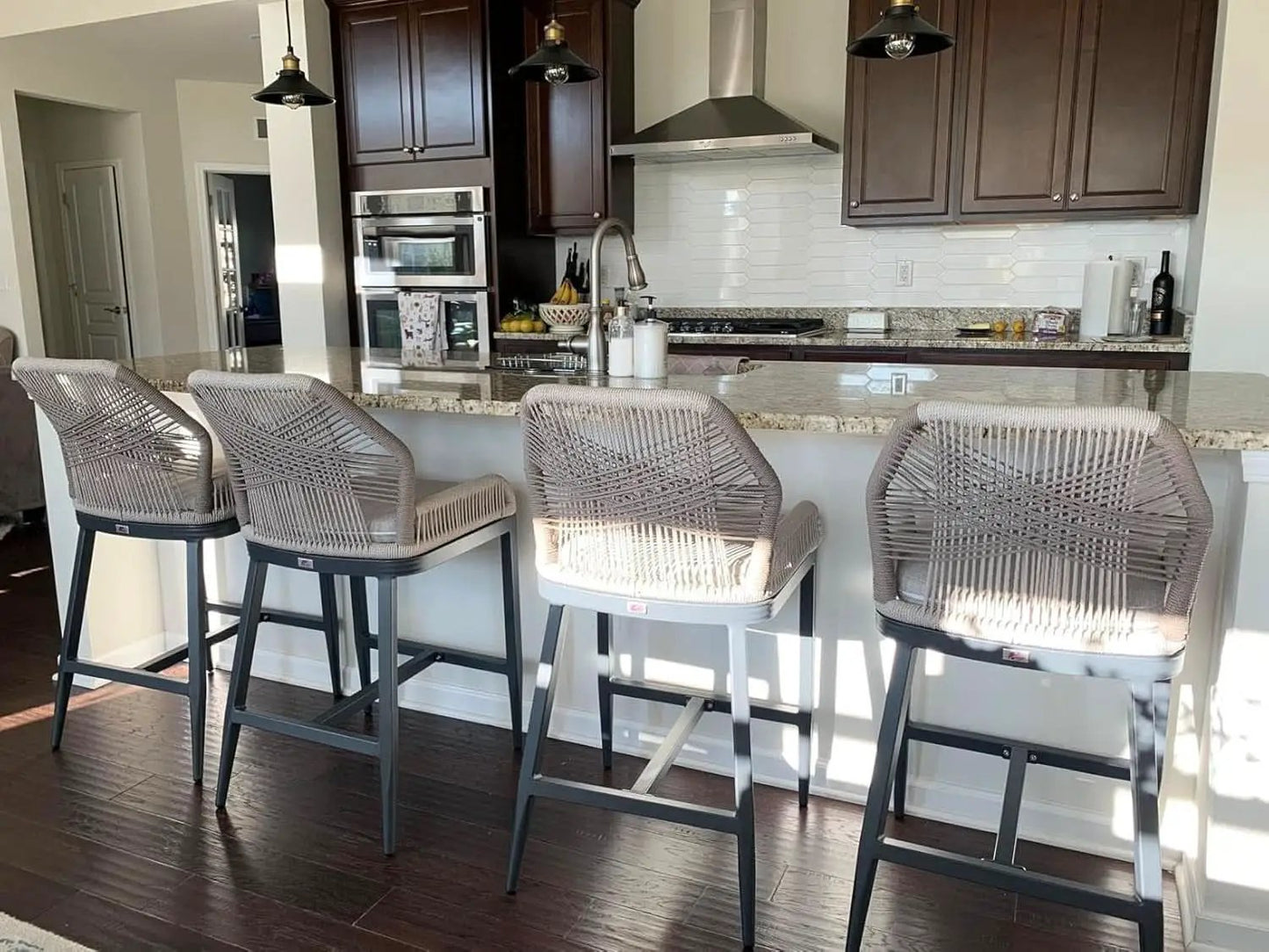 Counter Height Rattan Bar Stools Set Of 4 With Back from PriceLows™