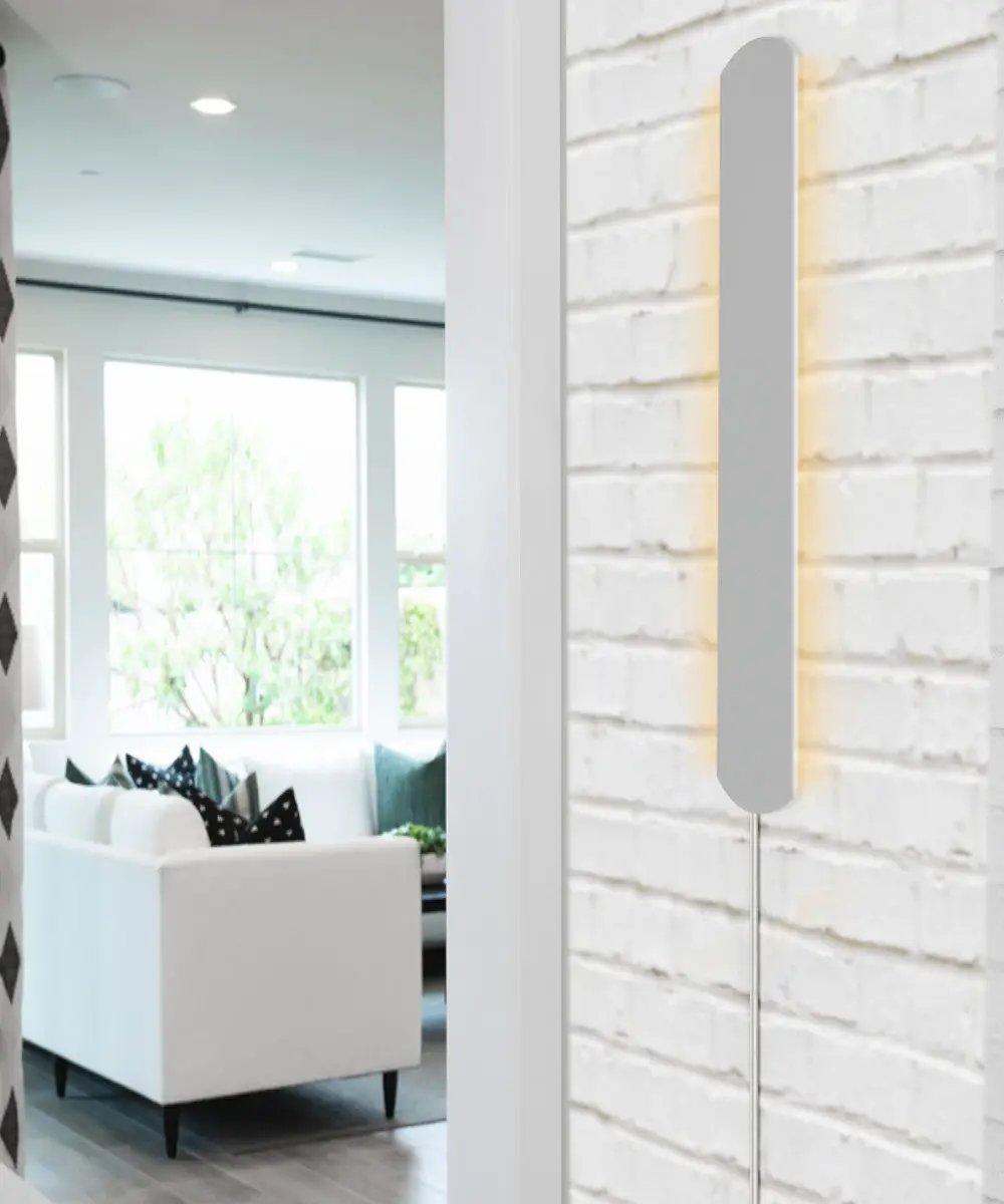 Solid Wood Wall Accent Light | Plug In Led | 24 Inch Height | Almond Finish