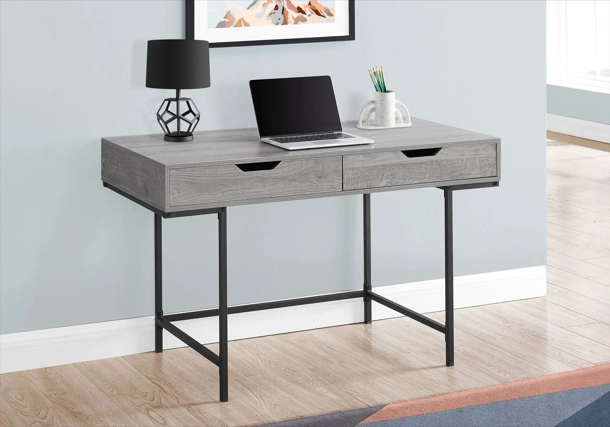 Stone-Look Computer Desk | Two Storage Drawers | Metal Base | 47.25 Inch Length