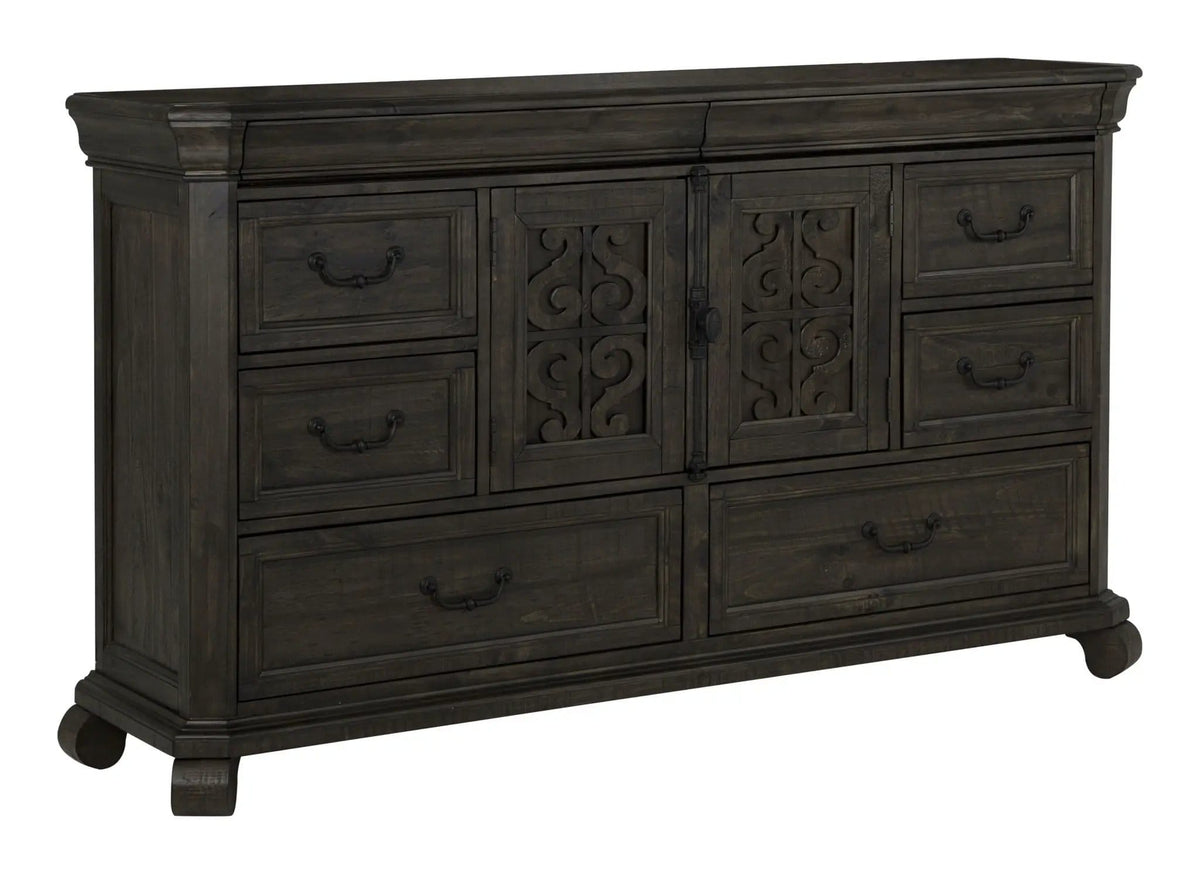 Bellamy Drawer Dresser With Shaped Mirror | Dresser & Mirror | Glass & Veneer | Peppercorn
