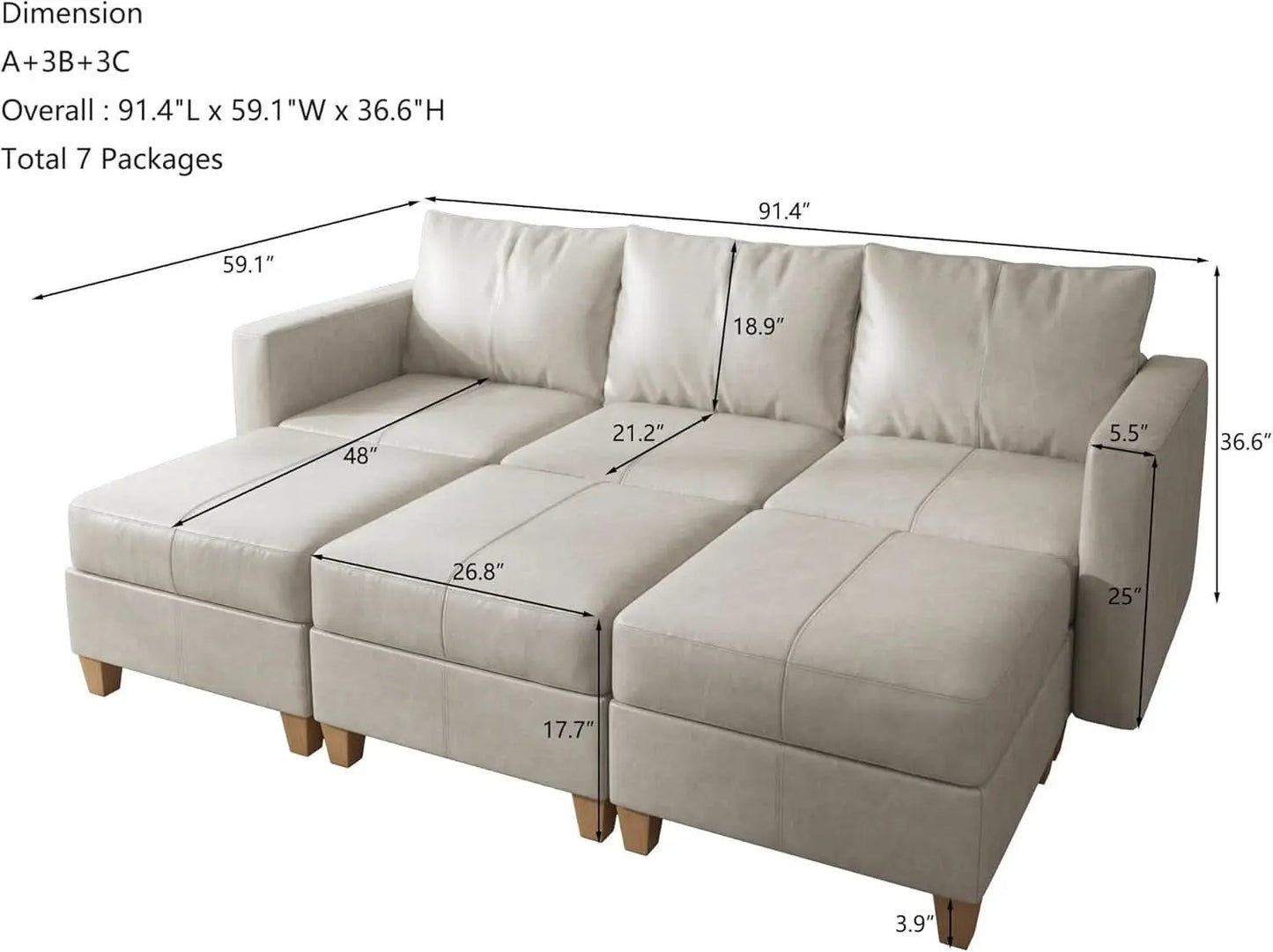 Faux Leather Modular Sectional Sleeper Sofa Storage from PriceLows™