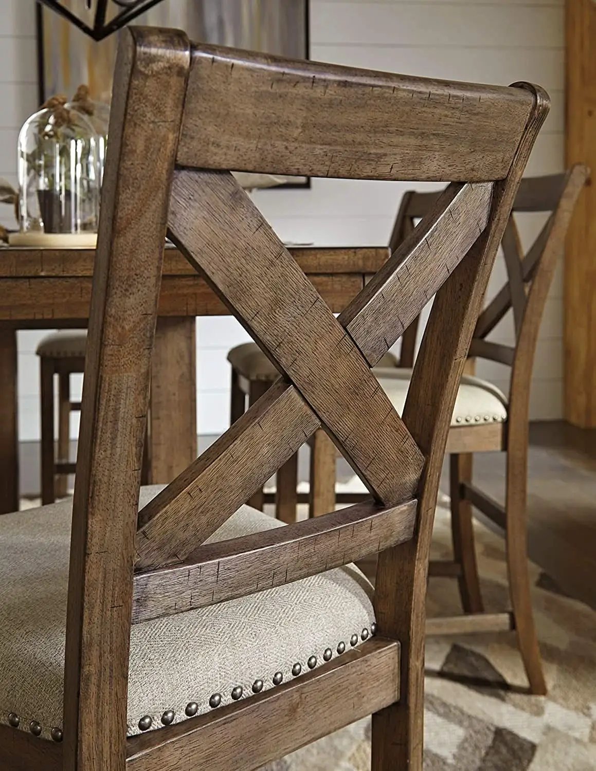 Moriville 24.5 Inch Upholstered Farmhouse Barstools Beige Brown Set of Two from PriceLows™