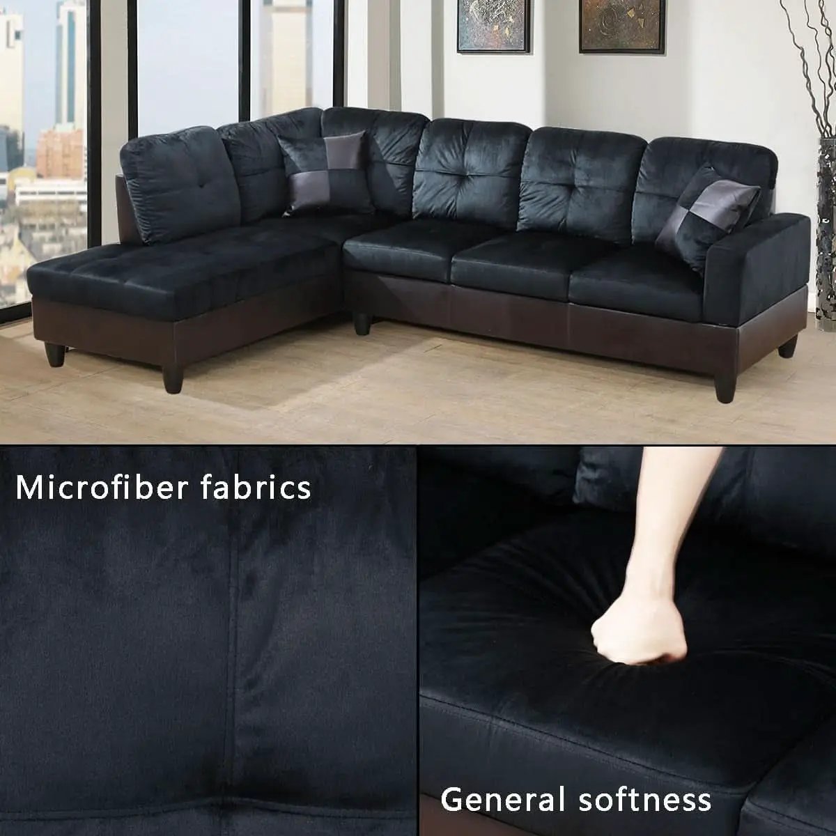 Two Piece L Shape Sectional Sofa Set In Midnight Blue Microfiber With Chaise Left Hand Facing from PriceLows™