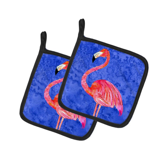 Pot Holder Set of 2 | Heat Resistant Quilted Hot Pads | 7.5 x 7.5 Inch | Flamingo (Style 2)