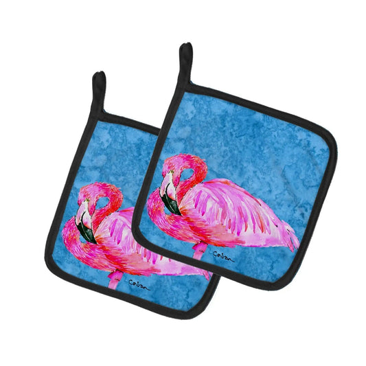 Pot Holder Set of 2 | Heat Resistant Quilted Hot Pads | 7.5 x 7.5 Inch | Flamingo