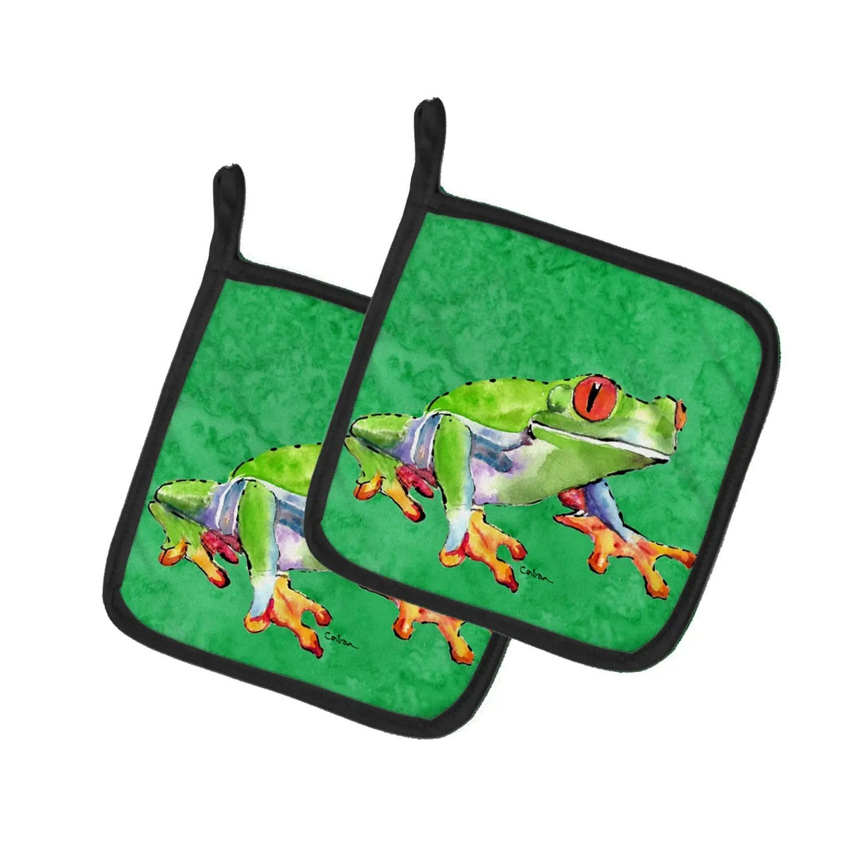 Pot Holder Set of 2 | Heat Resistant Quilted Hot Pads | 7.5 x 7.5 Inch | Frog