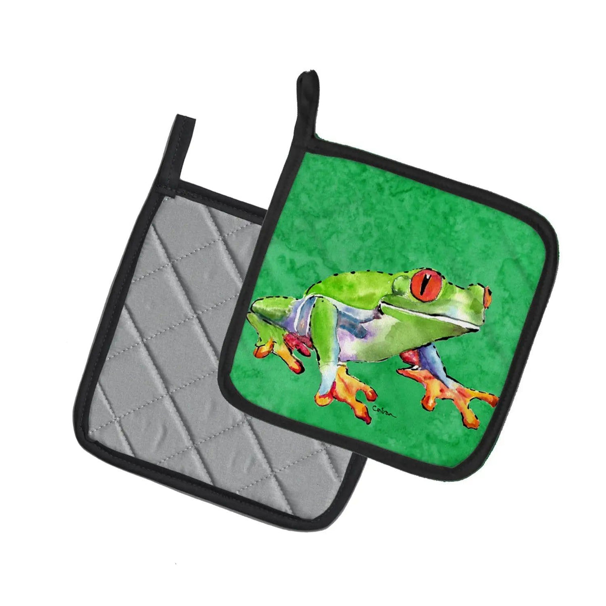 Pot Holder Set of 2 | Heat Resistant Quilted Hot Pads | 7.5 x 7.5 Inch | Frog