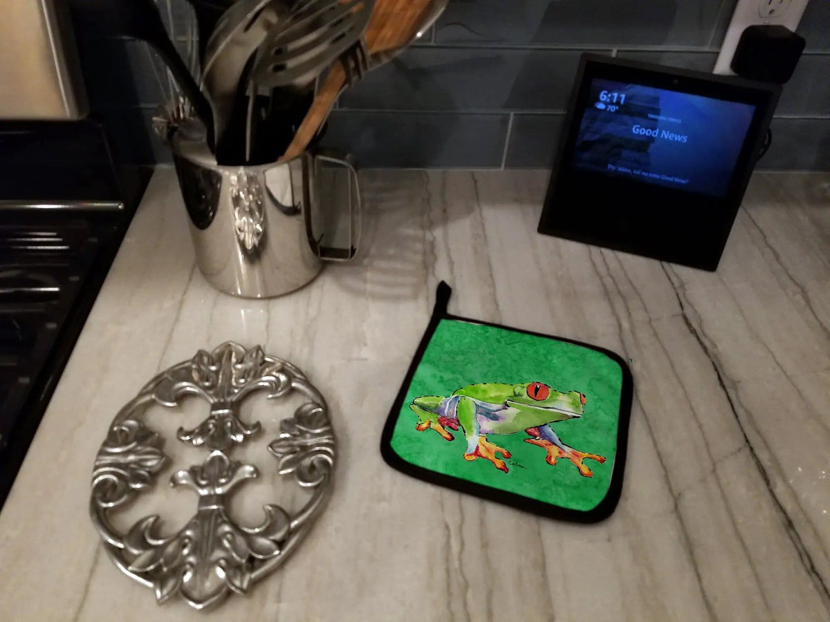 Pot Holder Set of 2 | Heat Resistant Quilted Hot Pads | 7.5 x 7.5 Inch | Frog
