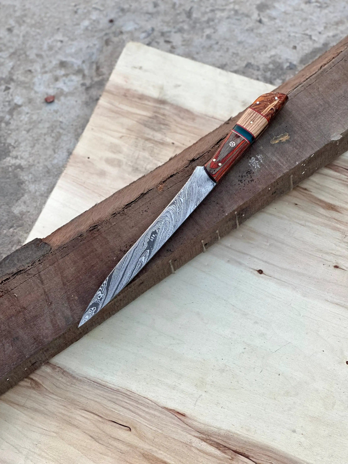 Handmade Damascus Steel Large Fillet Knife Hunting Fishing, Full Tang 13.5 inch | 13.5 Inch | Damascus Steel | Home