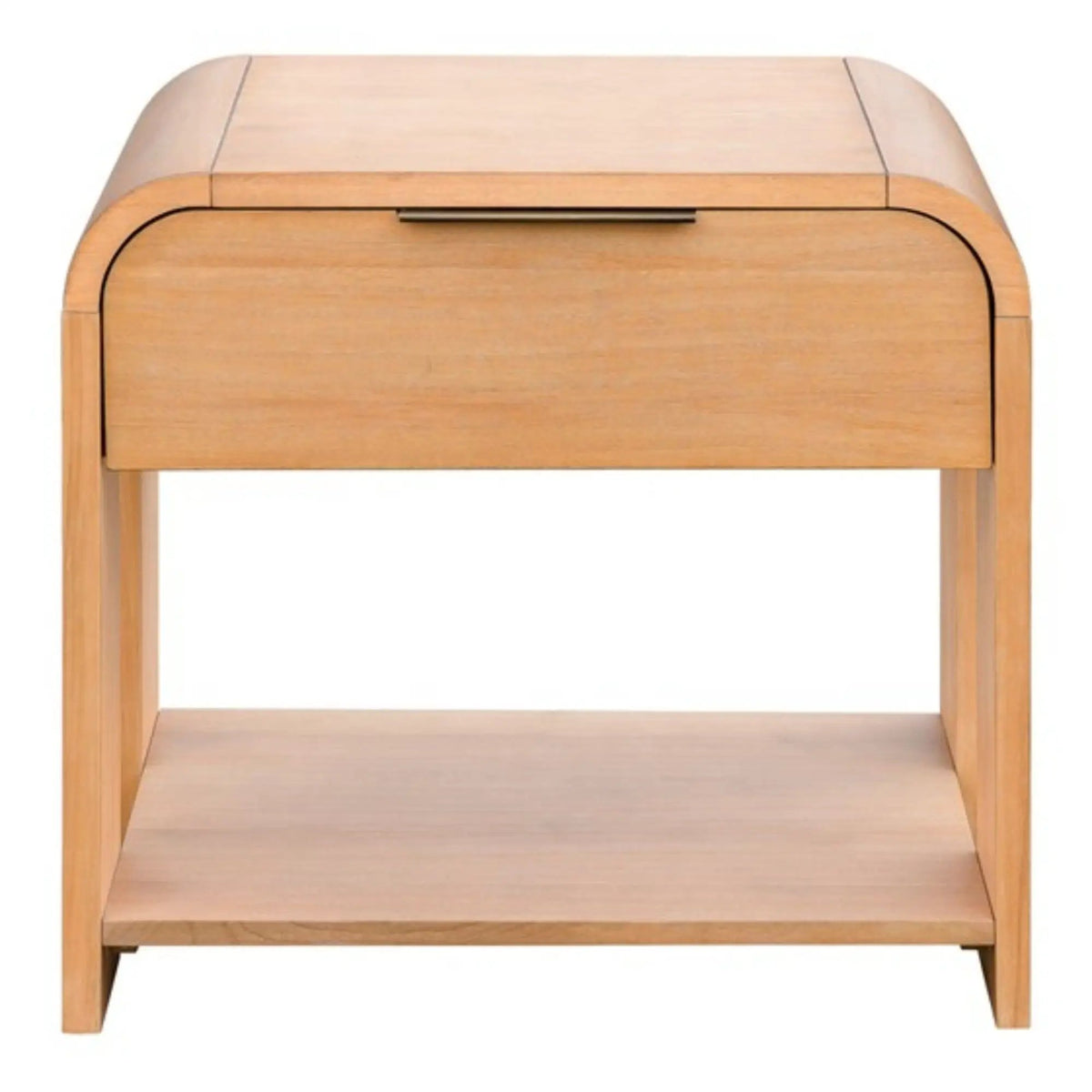 1 Drawer Waterfall Nightstand | Mid-Century Design | Natural Finish | Open Shelving