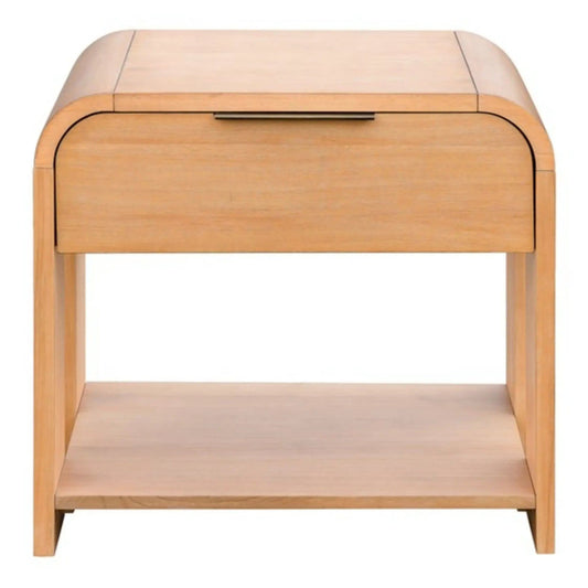 1 Drawer Waterfall Nightstand | Mid-Century Design | Natural Finish | Open Shelving