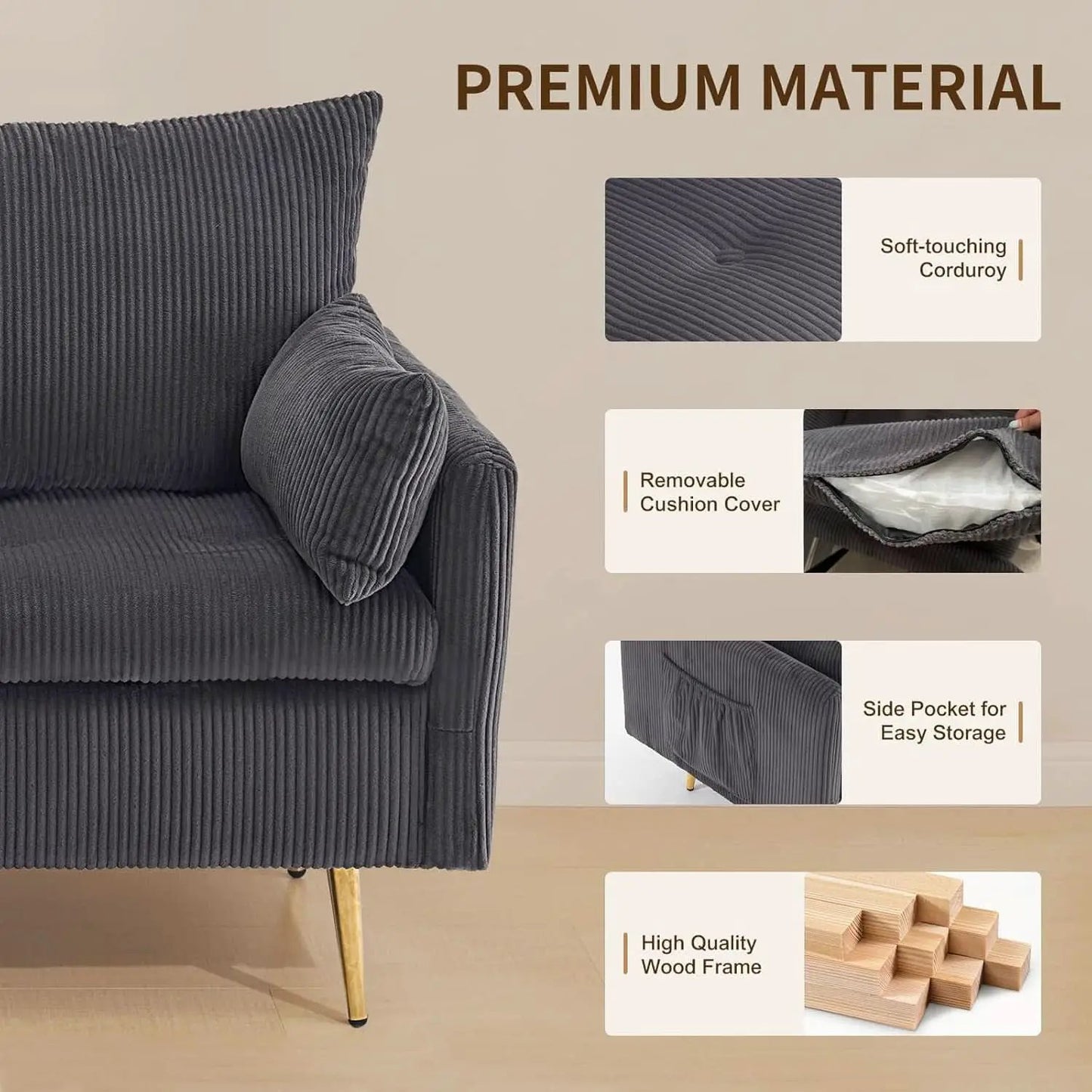 3 Piece Storage Sofa Set With Corduroy Gray Loveseat from PriceLows™