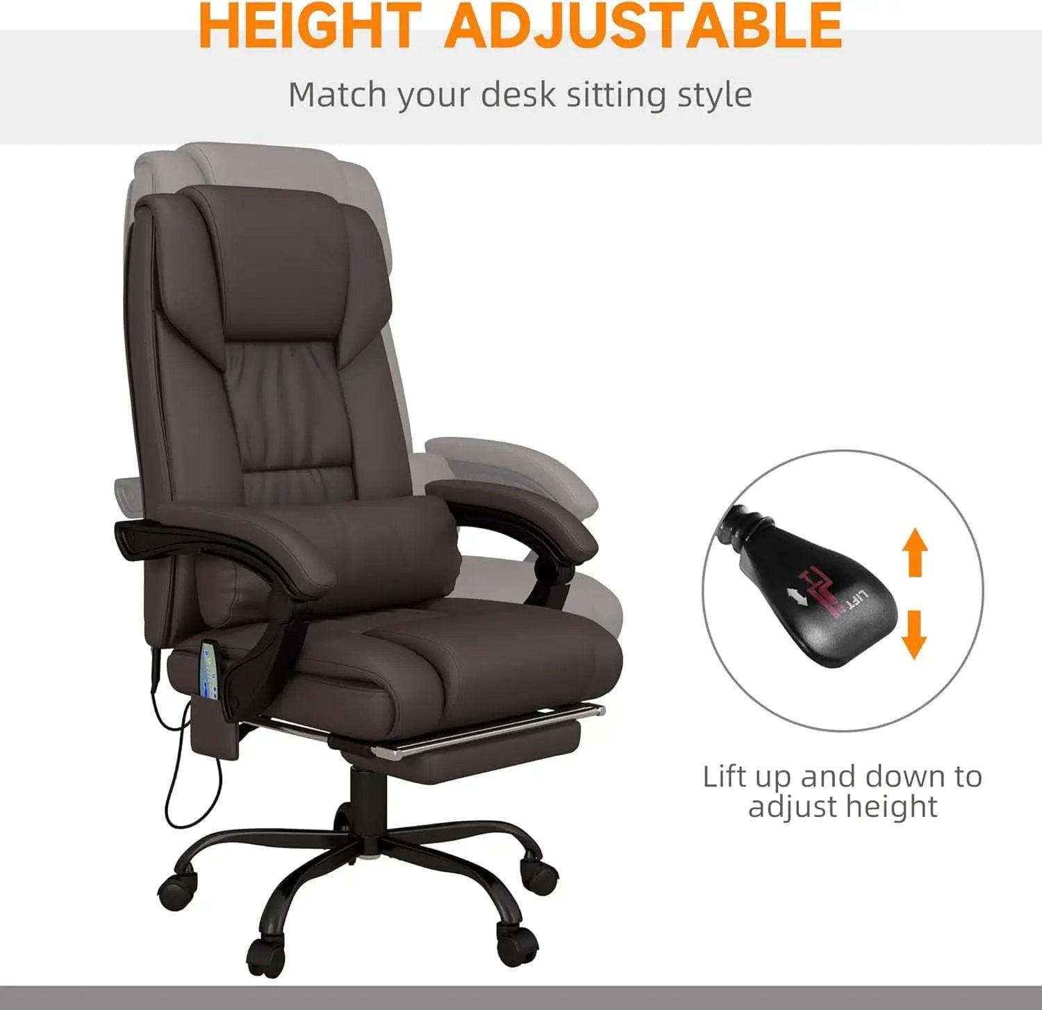 Brown High Back Massage Office Chair With 6 Vibration Points from PriceLows™