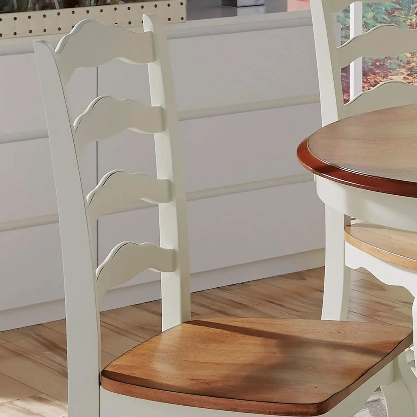 French Countryside Oak And White Pair Of Dining Chairs With Distressed Finish from PriceLows™