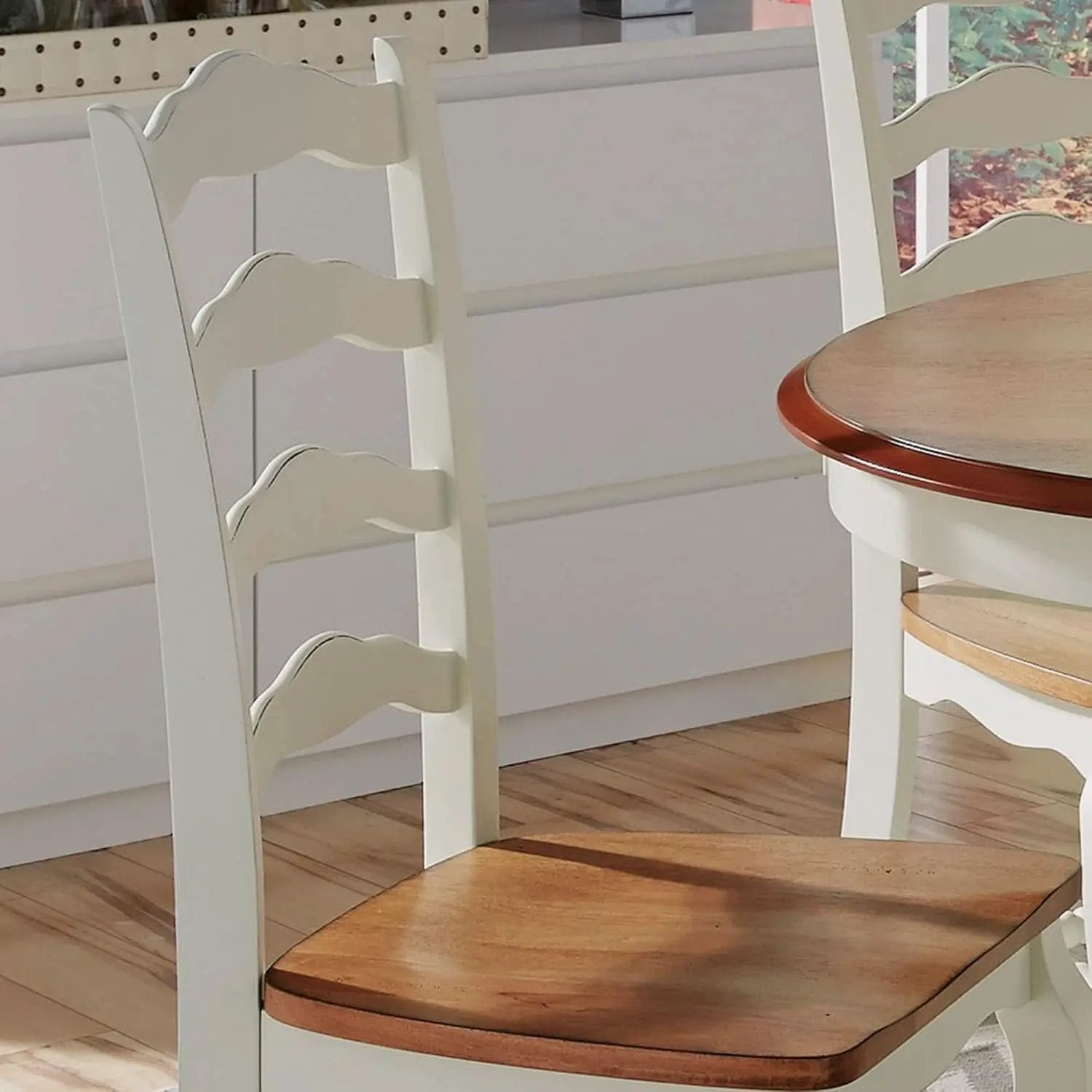 French Countryside Oak And White Pair Of Dining Chairs With Distressed Finish from PriceLows™