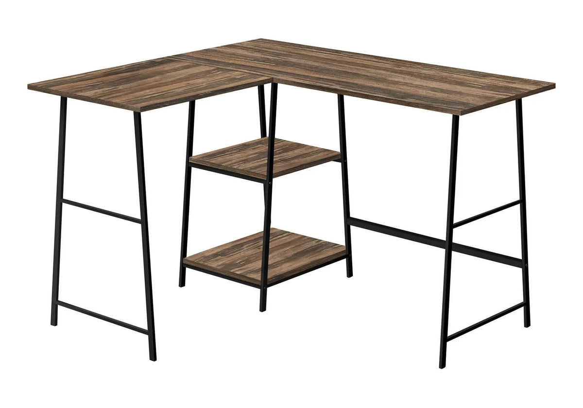 Reclaimed Wood Look L-Shaped Desk | 47.25 Inch Width | Medium Brown Laminate | 3-Tier Open Design