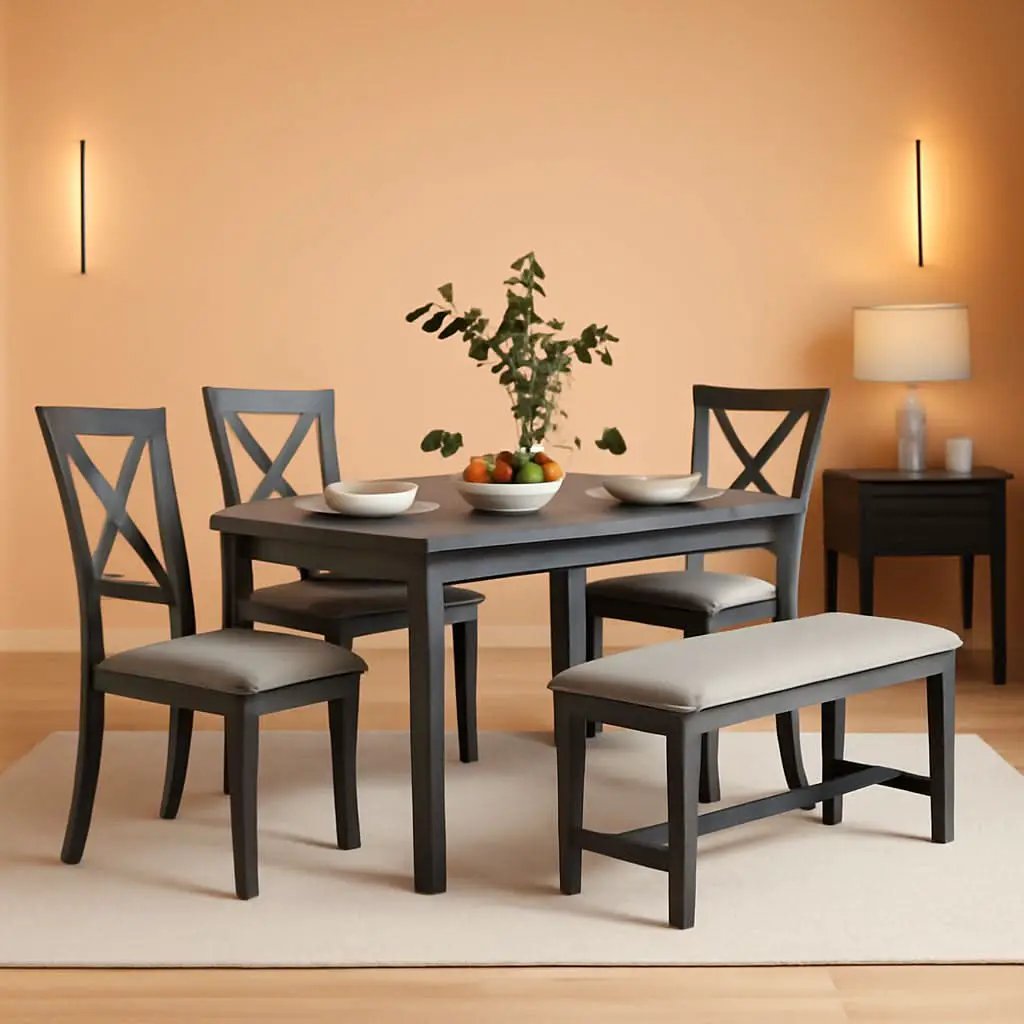 Grey Wooden Rectangular Dining Table Set Of 6 For Home from PriceLows™