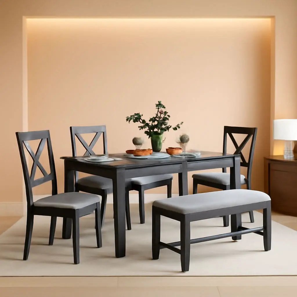 Elegant Grey Rectangular Dining Table Set For Six People from PriceLows™