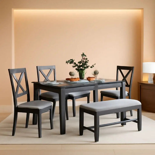 Elegant Grey Rectangular Dining Table Set For Six People from PriceLows™