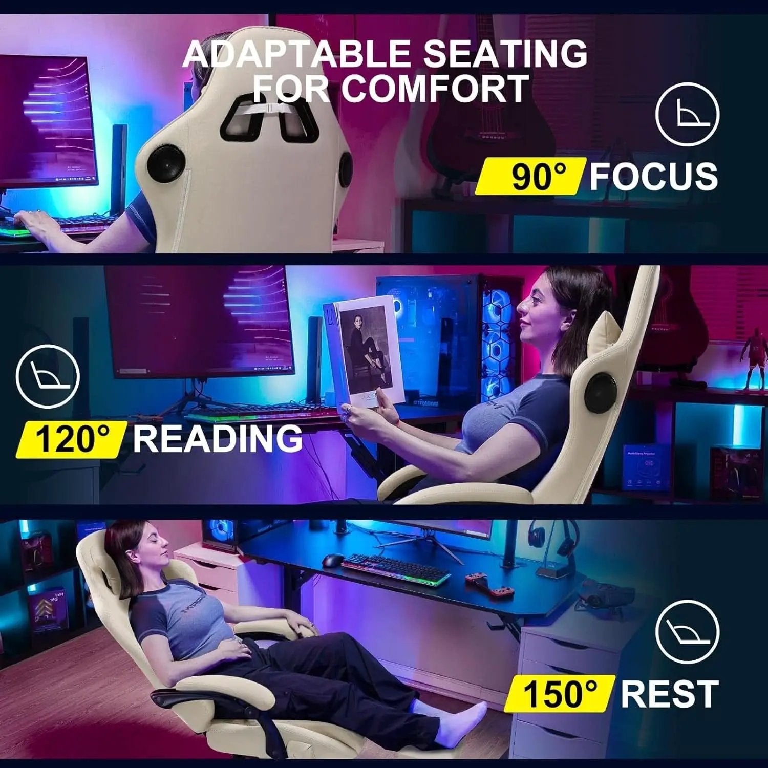 Ivory Bluetooth Speaker Gaming Chair With Footrest from PriceLows™