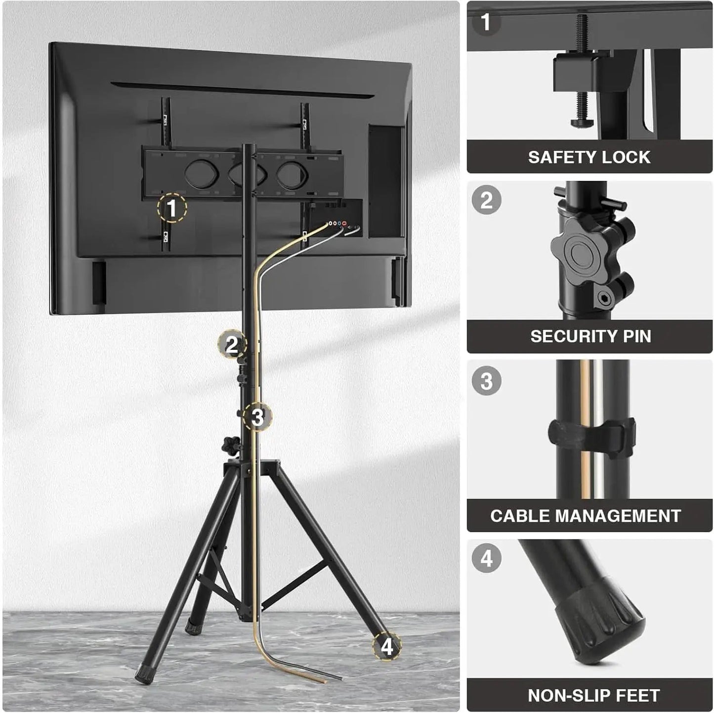 Tripod TV Stand For 23-75 Inch TVs Tilt 15 Degrees from PriceLows™