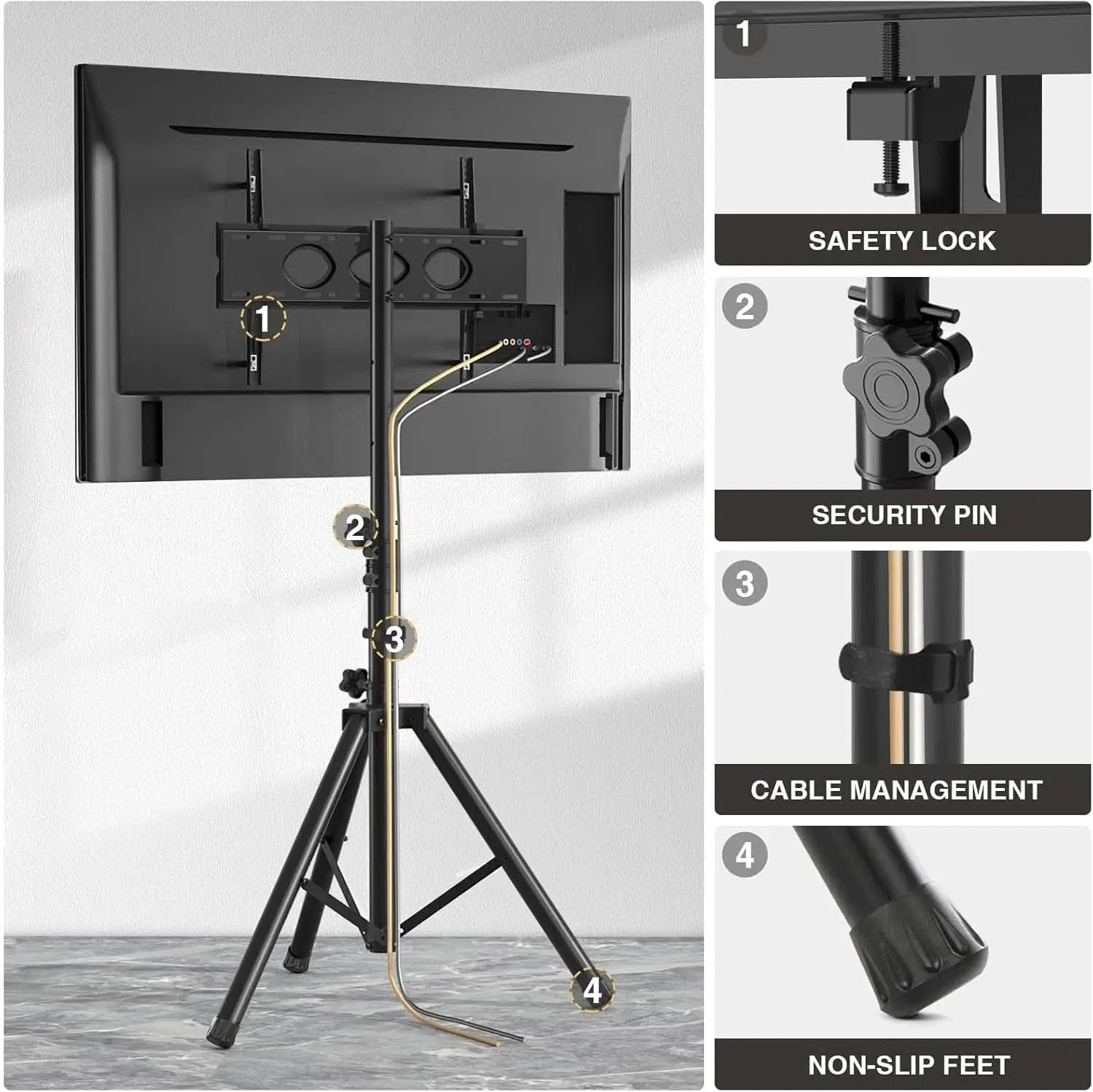 Tripod TV Stand For 23-75 Inch TVs Tilt 15 Degrees from PriceLows™