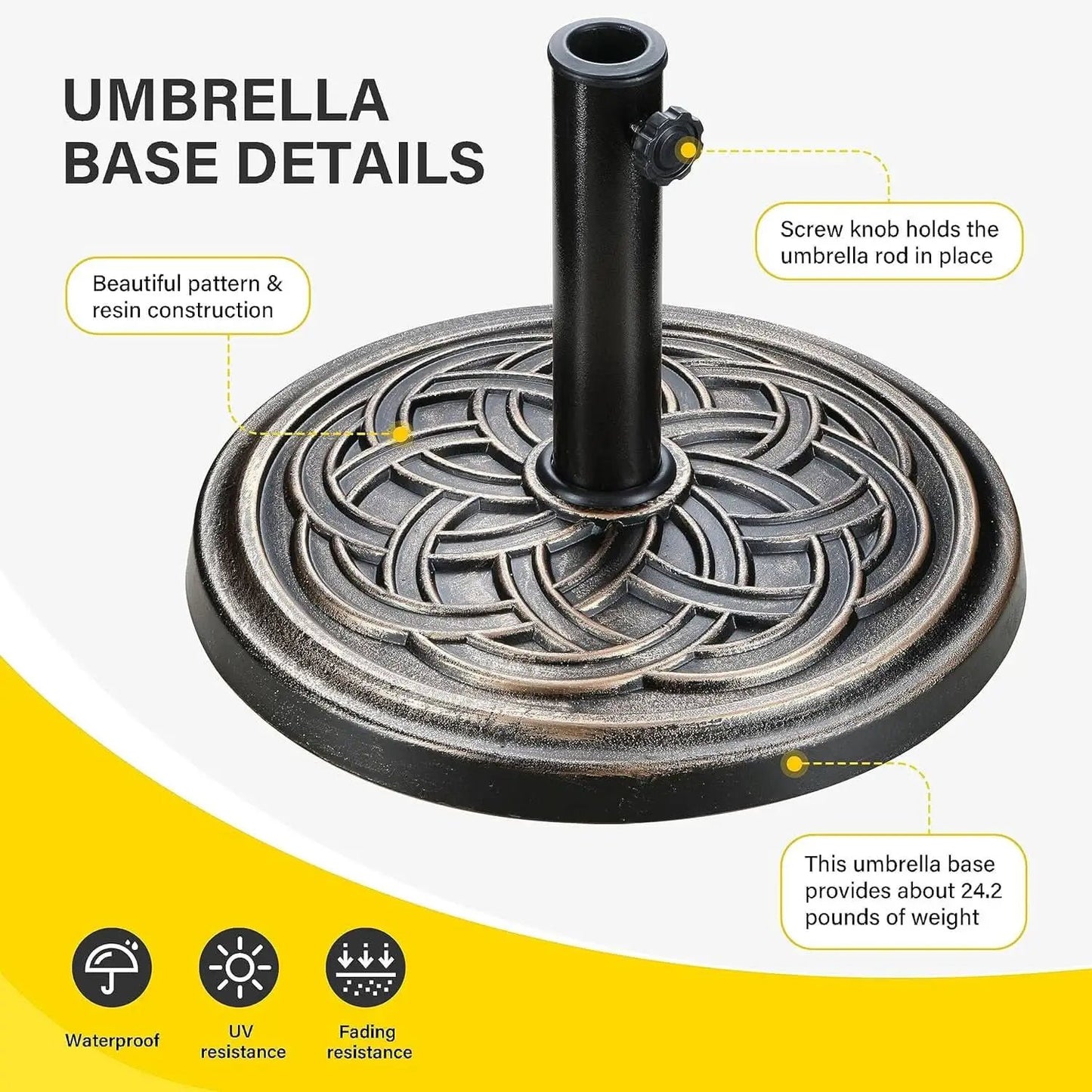 Heavy Duty 24 Pound Bronze Umbrella Base Patio Garden Stand For Outdoor Market Umbrellas from PriceLows™