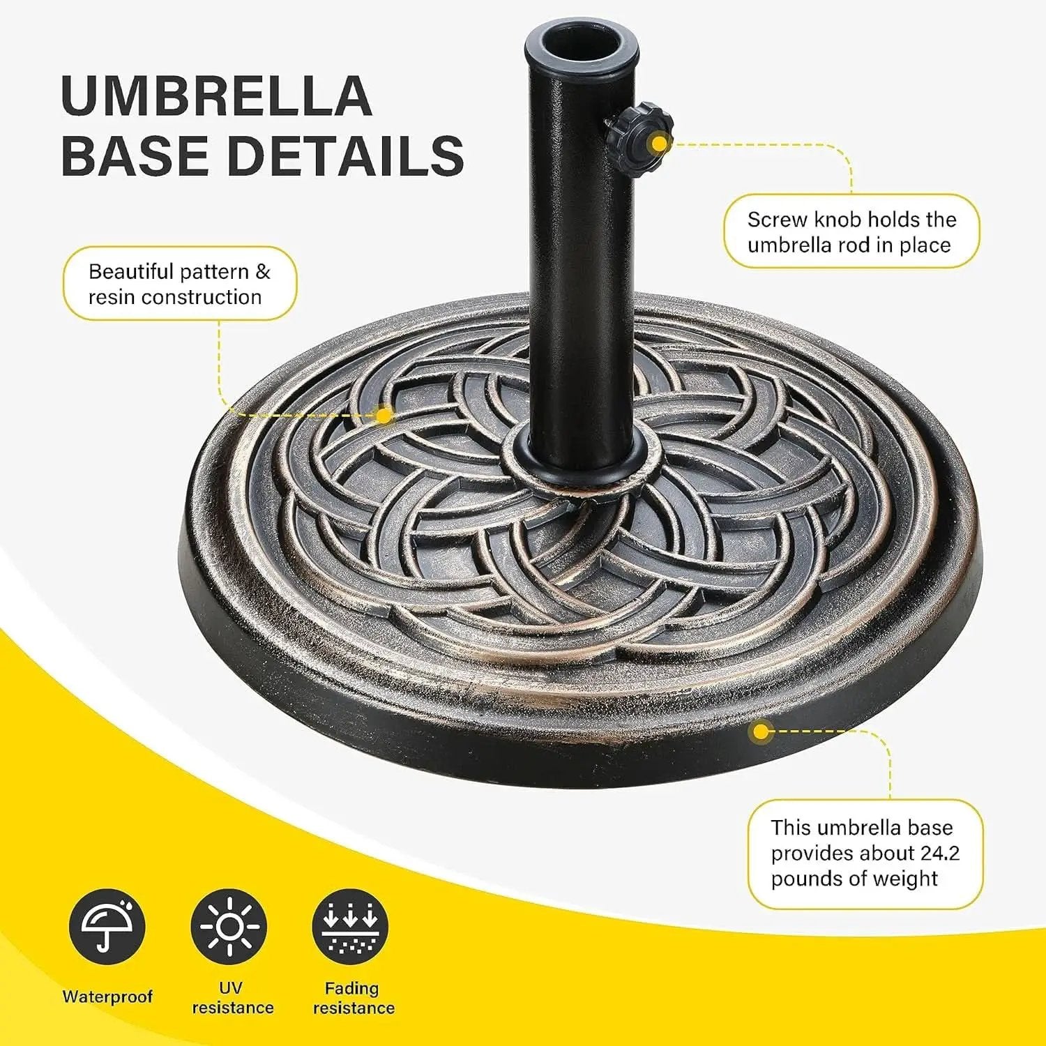 Heavy Duty 24 Pound Bronze Umbrella Base Patio Garden Stand For Outdoor Market Umbrellas from PriceLows™