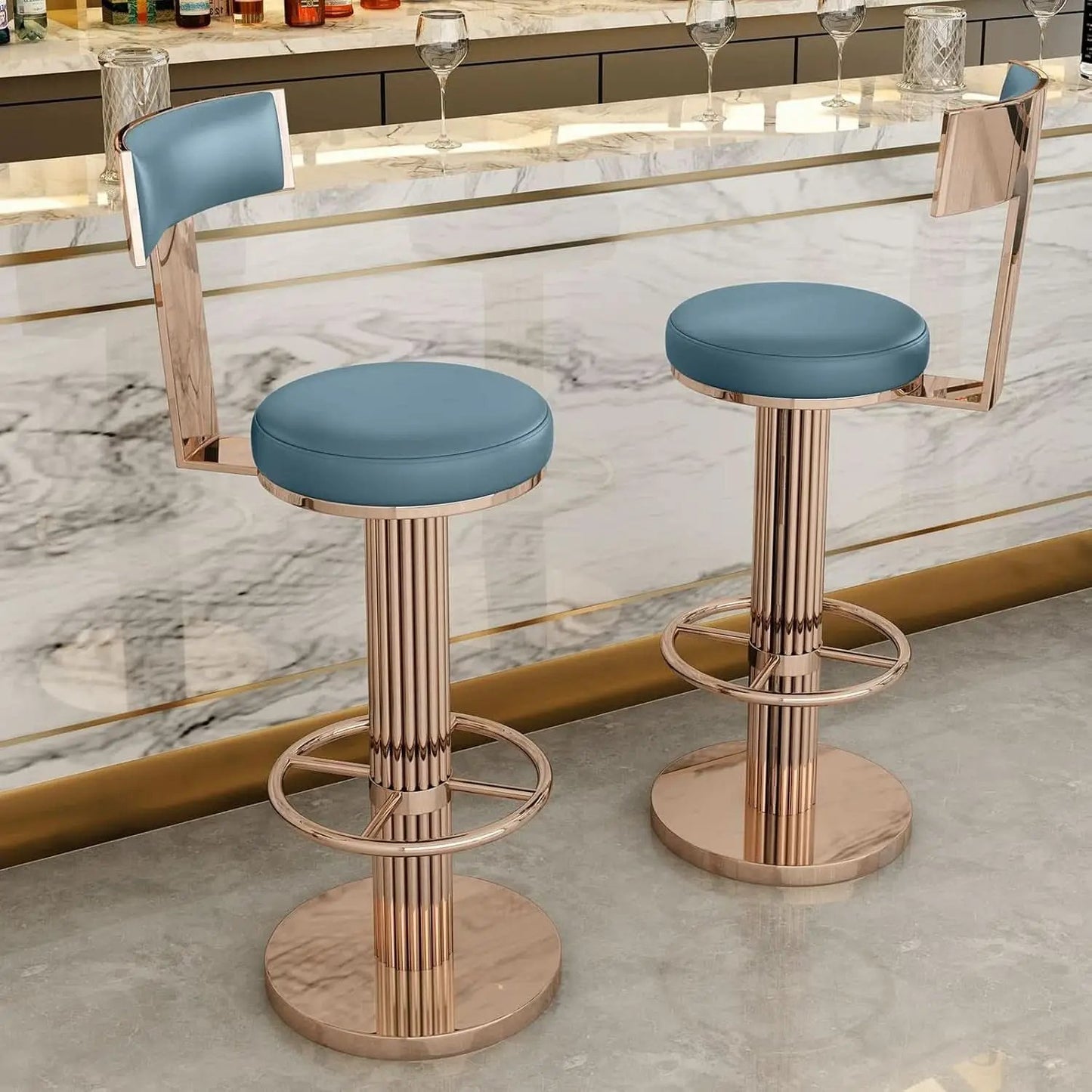 Blue Adjustable Height Counter Height Bar Stool With Backrest from PriceLows™