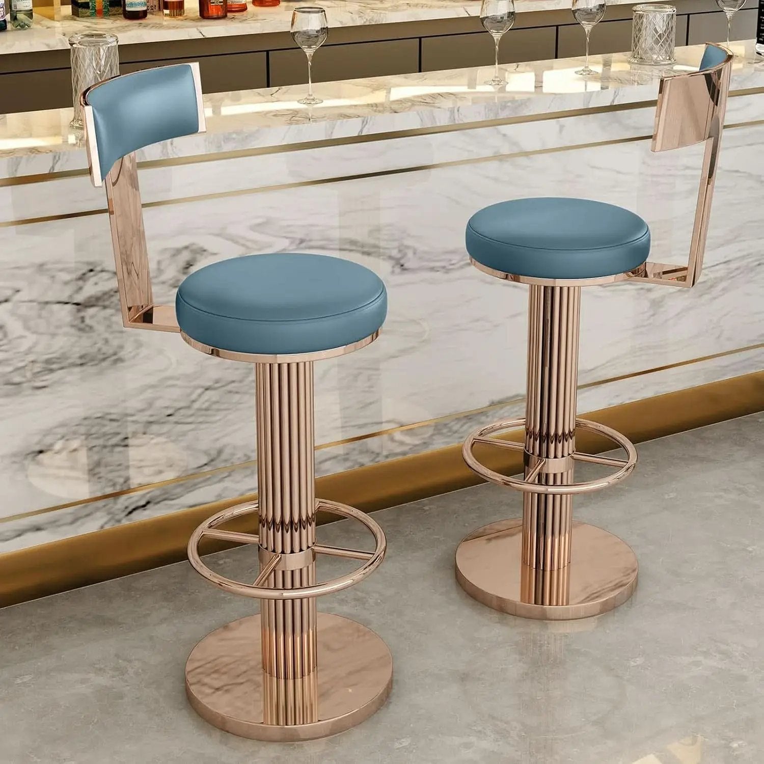 Blue Adjustable Height Counter Height Bar Stool With Backrest from PriceLows™