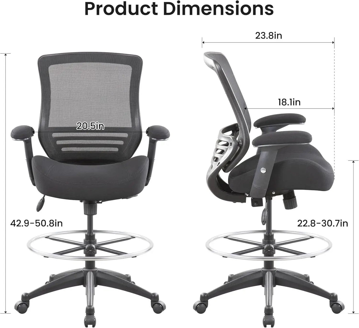 Black Mesh Ergonomic Drafting Chair With Height Adjustable Armrests from PriceLows™
