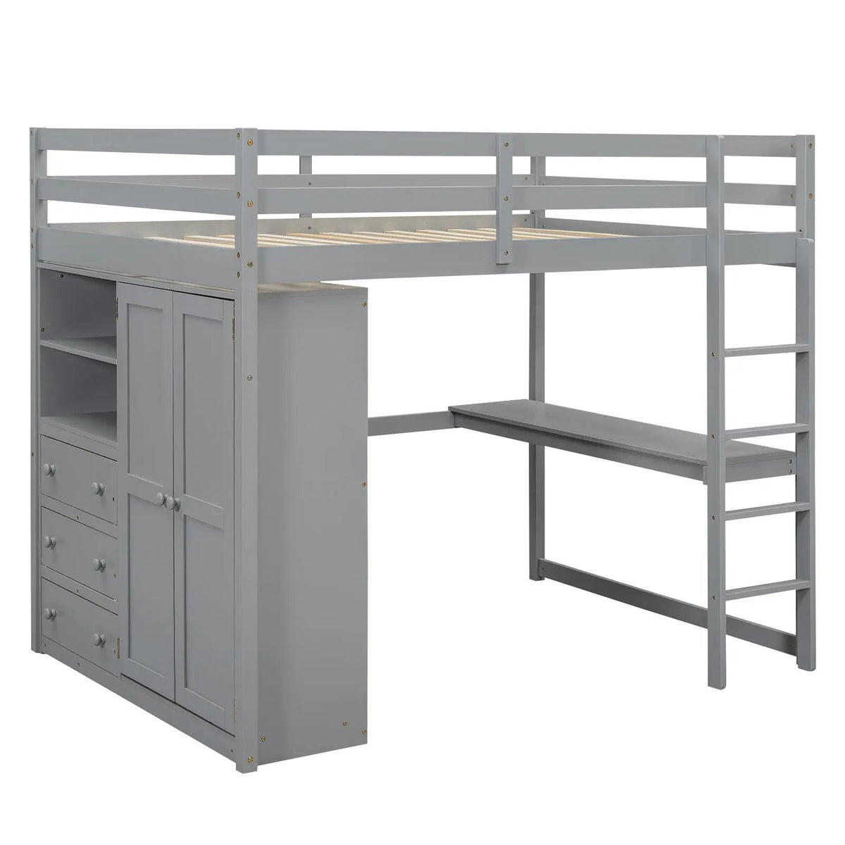 Loft Bed With Wardrobe | Built-In Desk | Two-Tier Shelves | Three Large Drawers